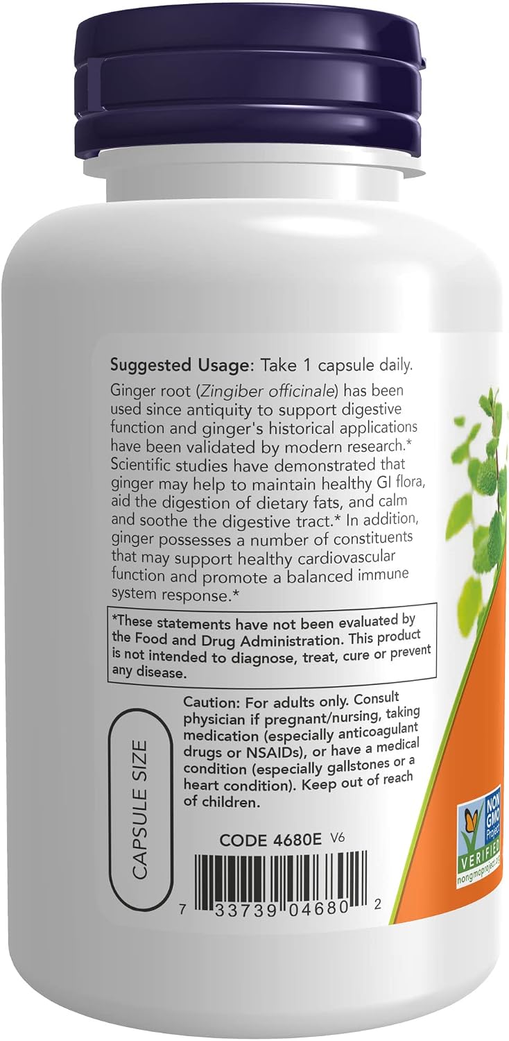 NOW Supplements, Ginger Root (Zingiber officinale) 550 mg, Digestive Support*, 100 Veg Capsules