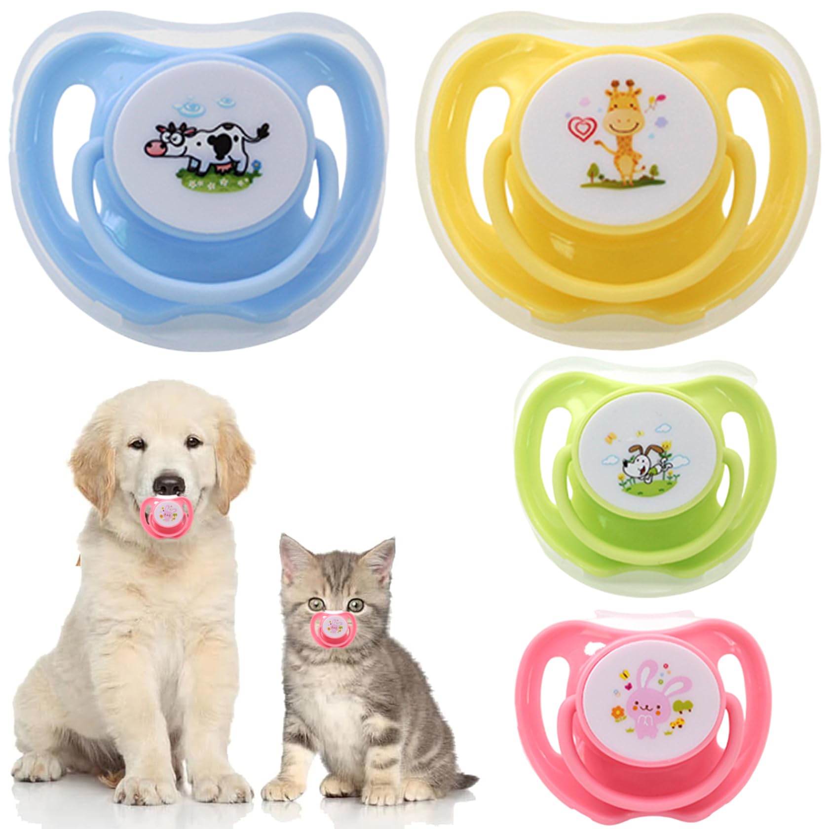 4Pcs Kitten Pacifier, Cute Safe Silicone Puppy Pacifier with Dust Cover, Soothing Companions Dog Chew Toys, Essential Teething Pet Supplies