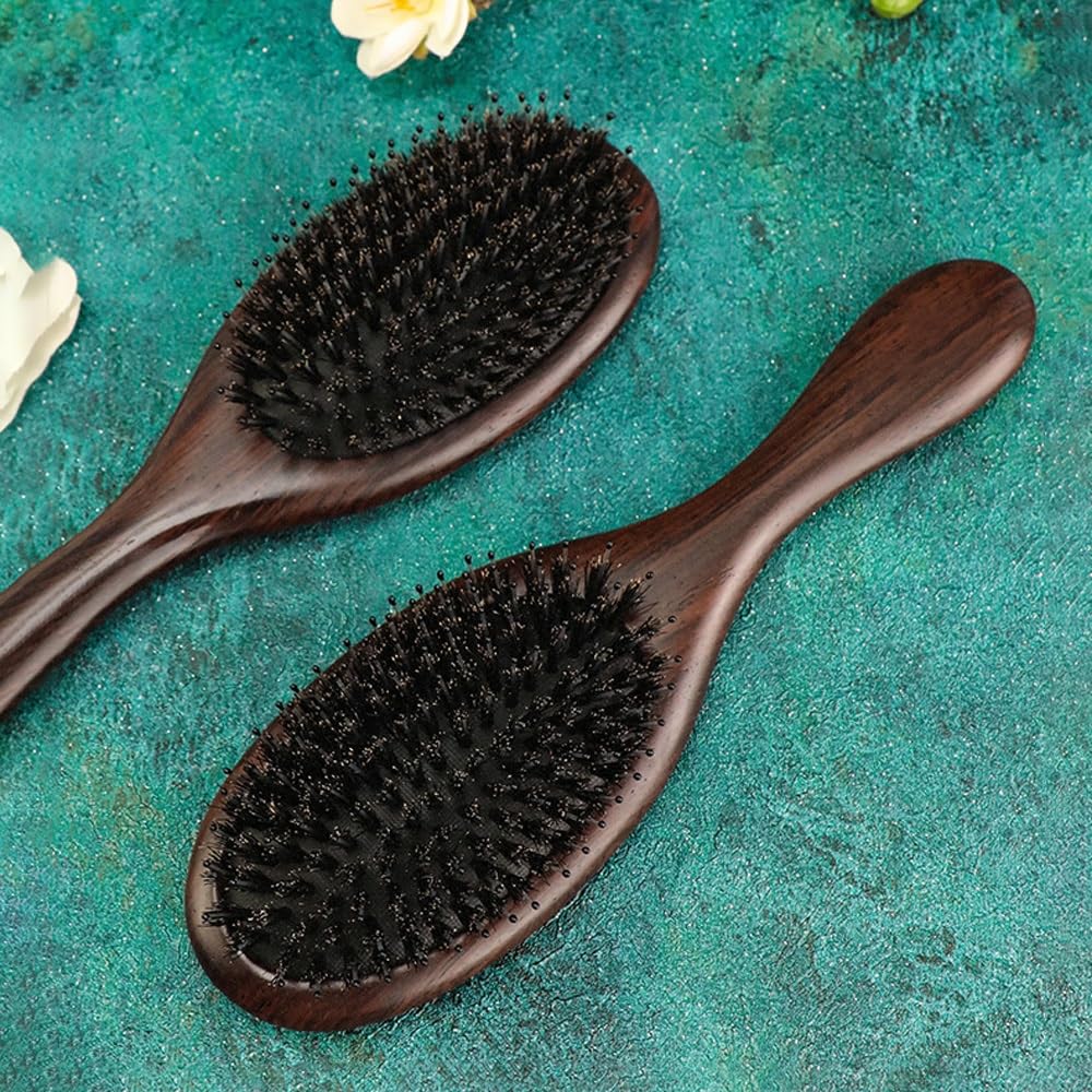 Cepillo para el cabello, cepillo de cerdas de jabalí 100% puras para mujeres y hombres, fino, largo, rizado o cualquier tipo de cabello, restaura el brillo y la textura y hace que el cabello