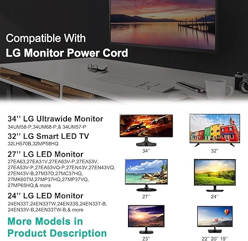 Miniatura 2 de HKY Adaptador de corriente alterna de 19 V compatible con LG de 34 pulgadas, 32 pulgadas, 27 pulgadas, 24 pulgadas, 23 pulgadas, 22 pulgadas, 20