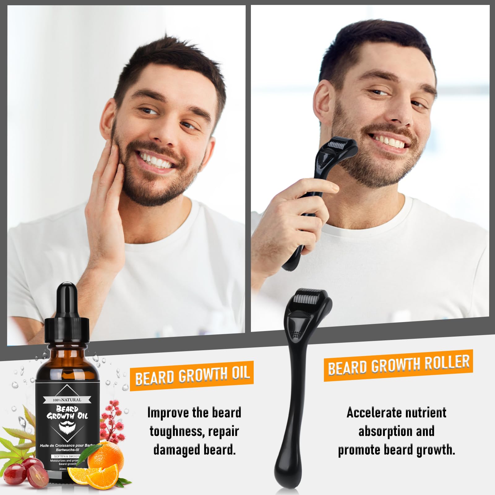 Kit Soins Barbe pour Hommes 11 en 1 Kit Barbe Homme Complet avec Shampoing, Huile, Crèmes de Barbe, Brosse à Barbe, Ciseaux, Rouleau Barbe, Rasoir, Kit Entretien, Coffret Cadeaux - Noir Classique