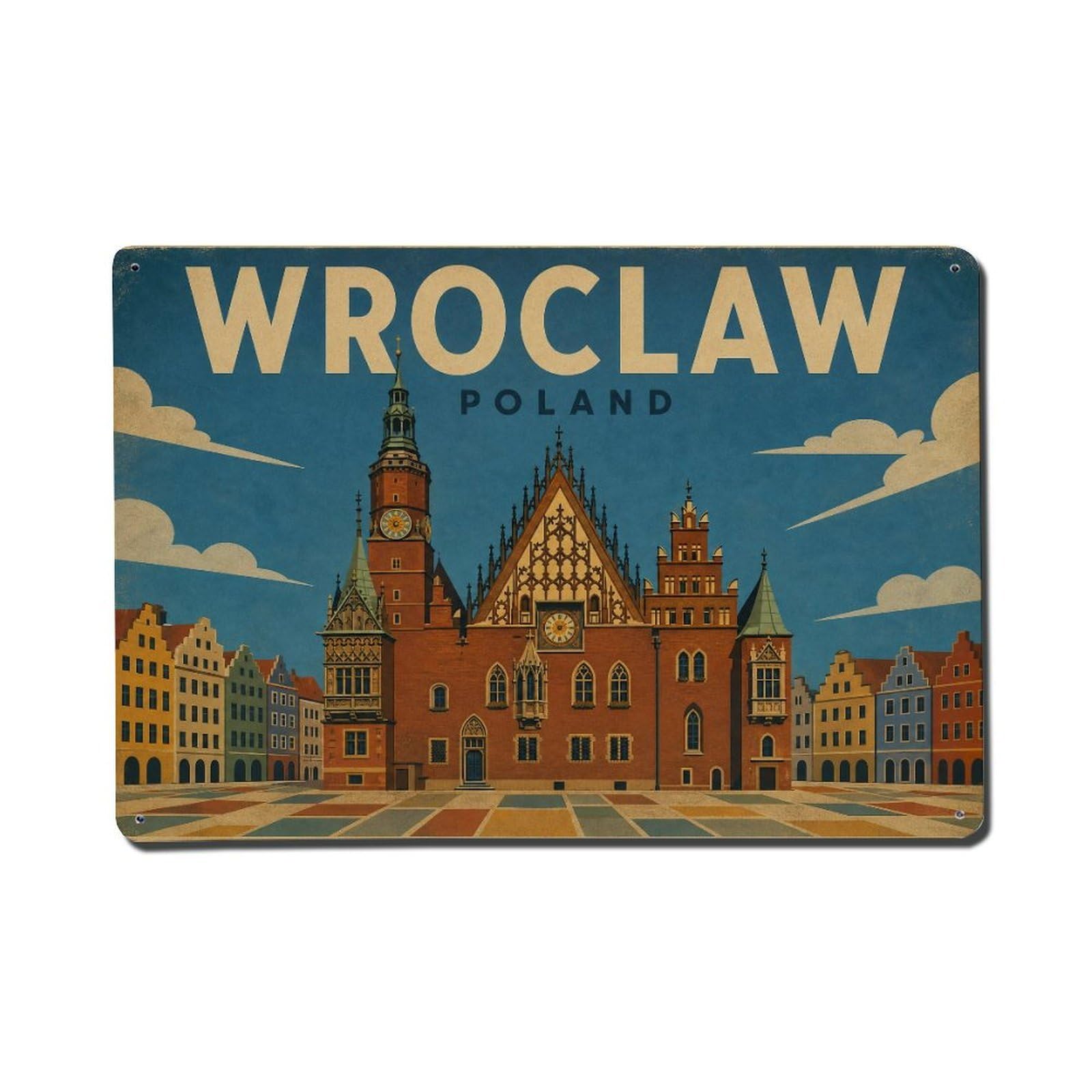 Retro Travel Poland Wroclaw Metal Tin Sign