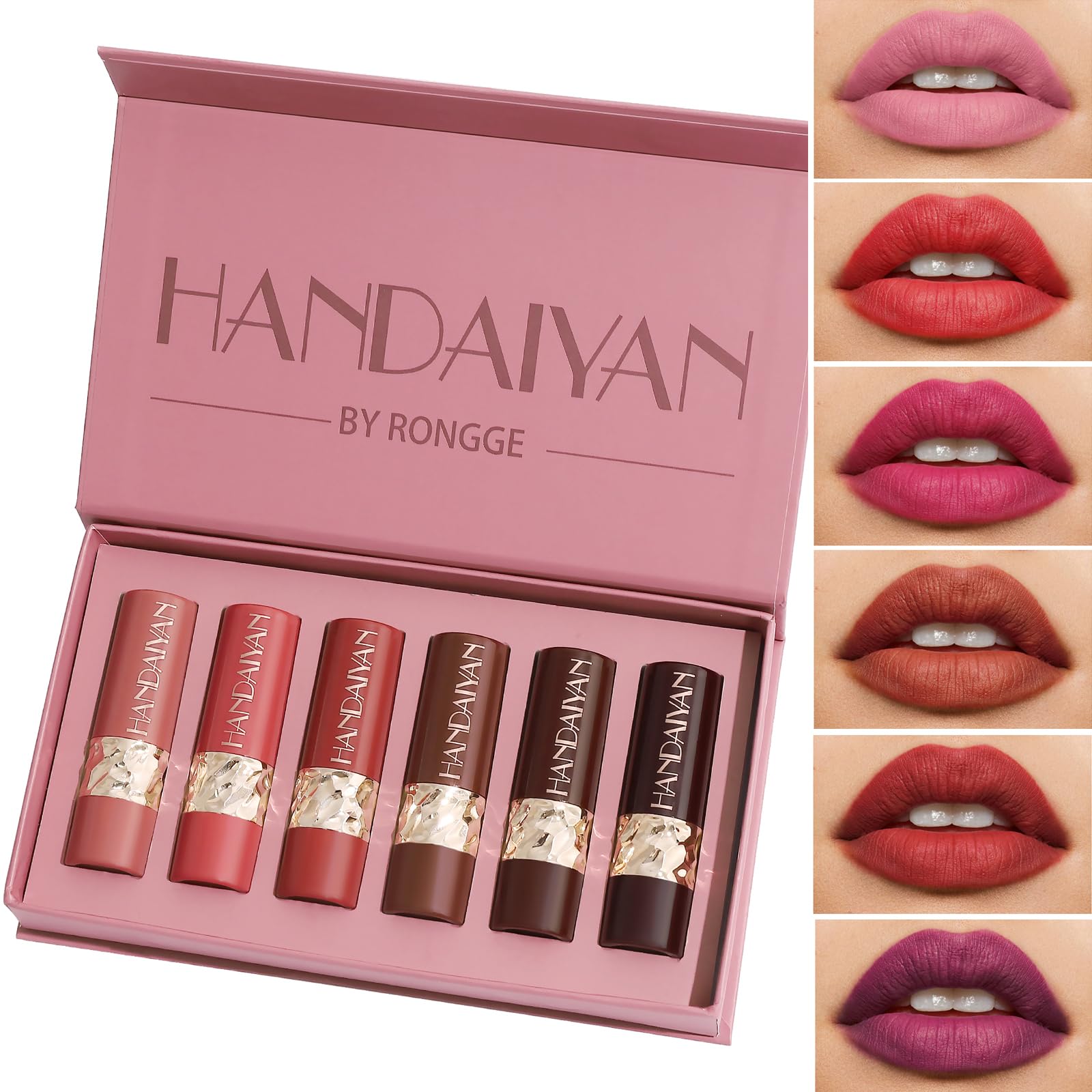 6 Colors Nude Lipstick, Matte Velvet Smooth Solid Lipstick Makeup Set Waterproof Non-Stick Cup Long Lasting Nude Pink Rose Color Lip Makeup Gift Kit for Girls and Women