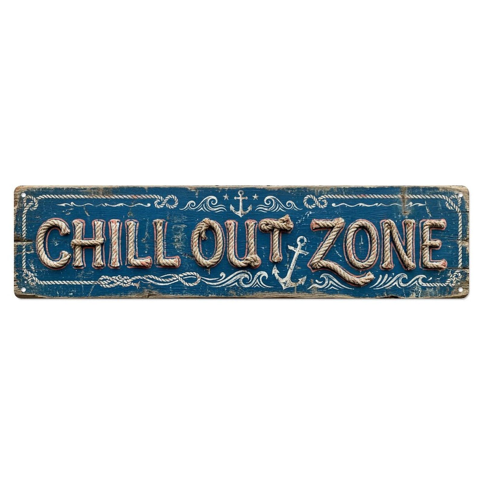 Chill Out Zone Worn Deck Metal Tin Skinny Sign Plaque Wall Decor for Cafe, Club Bar, Office, Home Garden Metal Poster 4x16Inch
