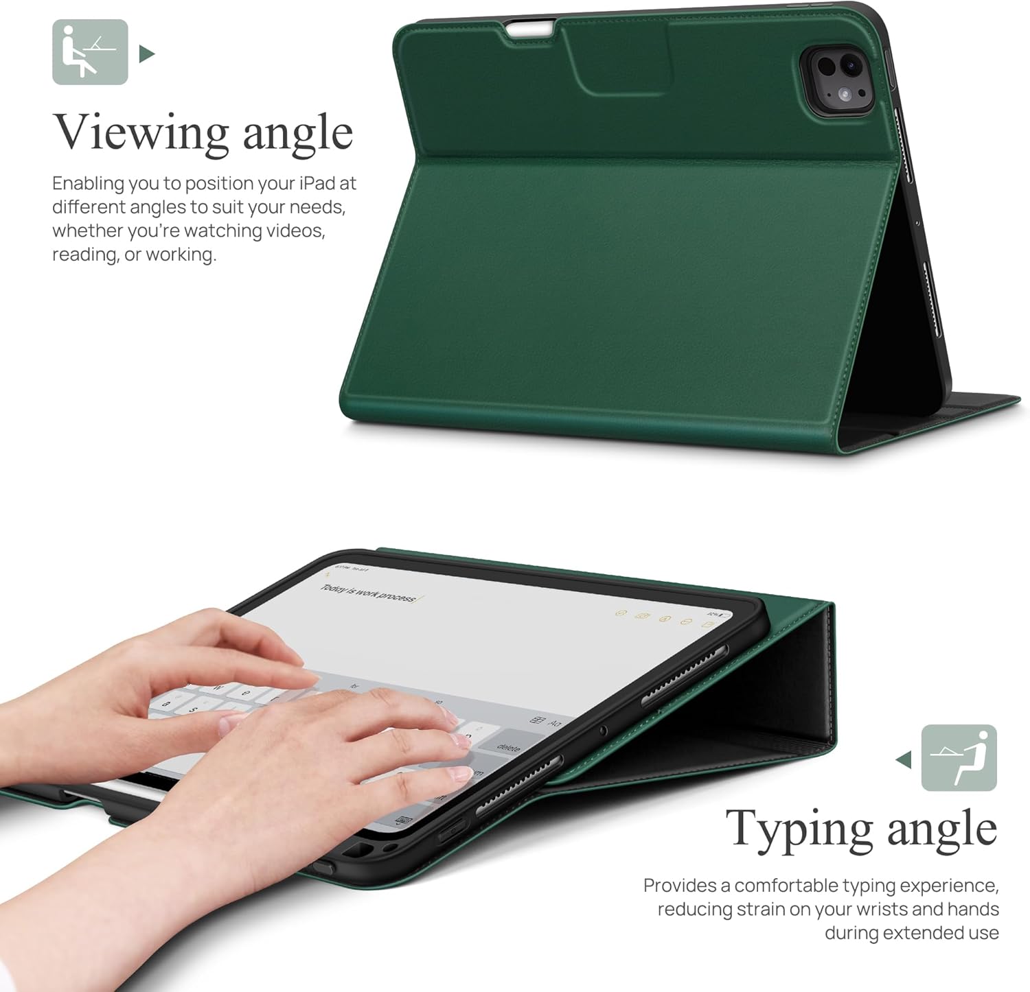 auaua Case for iPad Pro 11 Inch (M5/M4) 2025/2024, with Pencil Holder and Pocket, Multiple Angles Viewing, Magnetic Closure, Auto Sleep/Wake (Green) - Image 4