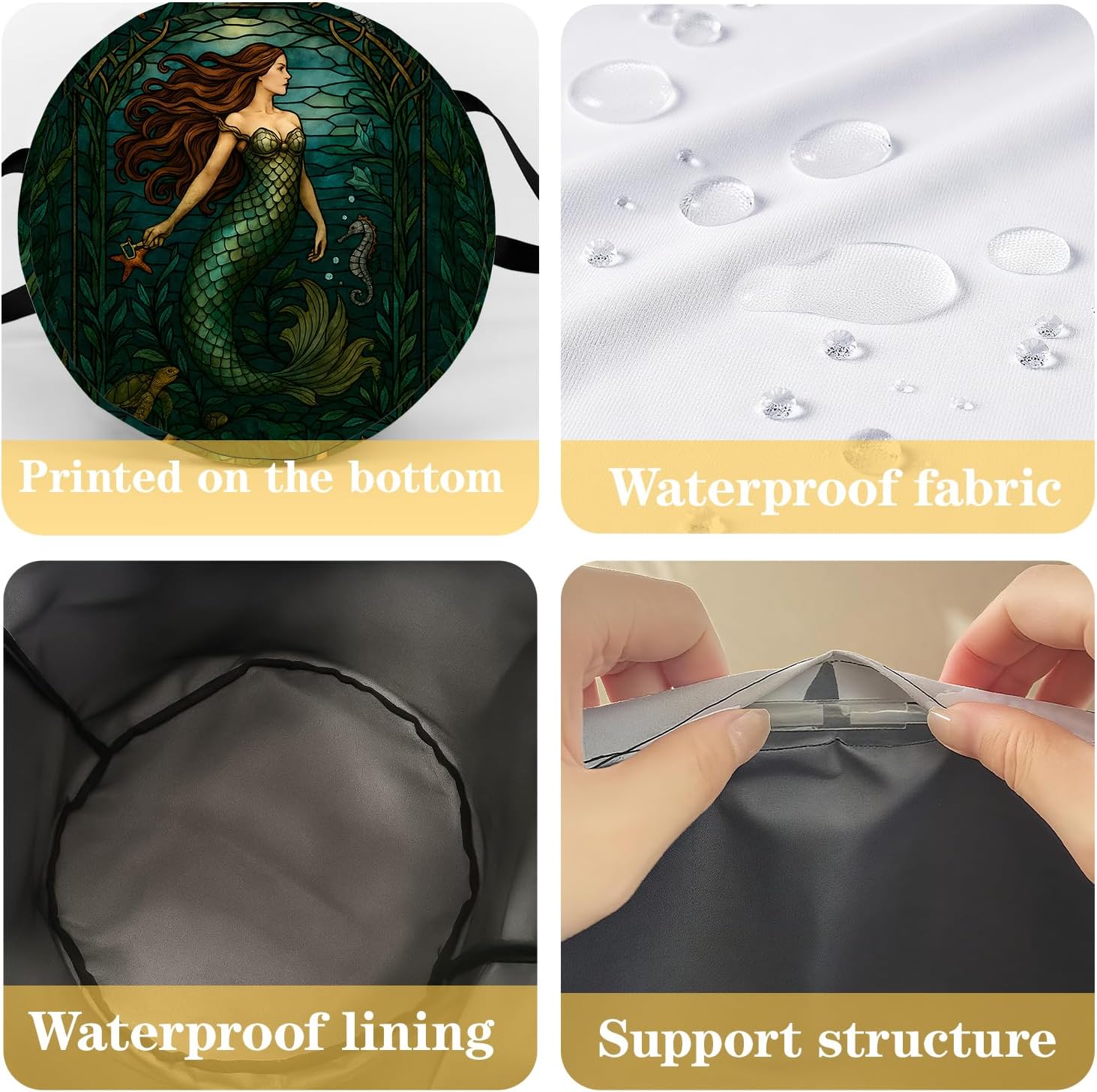Vintage Mermaid Laundry Basket with Handles,Fantasy Ocean Fish Round Waterproof Clothes Storage Baskets,Collapsible Bin for Bedroom Bathroom Dorm Gifts Mystical Gothic Decor 19.7x15.7 Inch