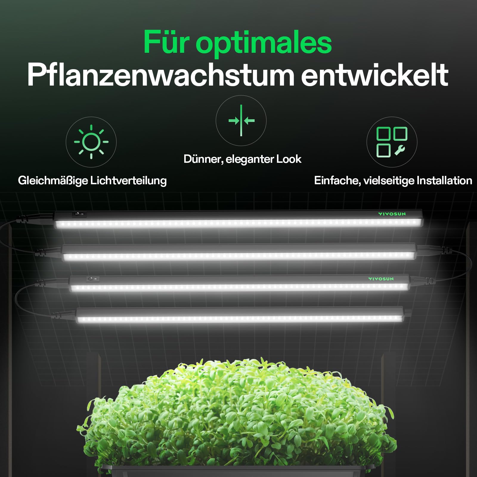 VIVOSUN lámpara LED T5 60 cm para plantas, 5000K espectro completo, 60W (4x15W) con temporizador y regulador, luz para germinación, hidroponía e interior, compatible SGS, ampliable, set de 4