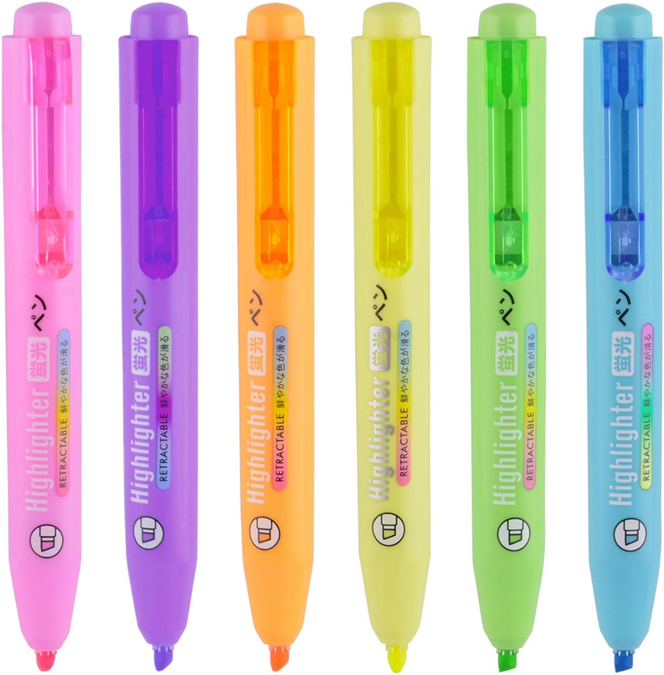 MOACC Pocket Highlighters, Retractable Highlighter, Chisel Tip Clickable High Lighters Assorted Colors, 6-Count