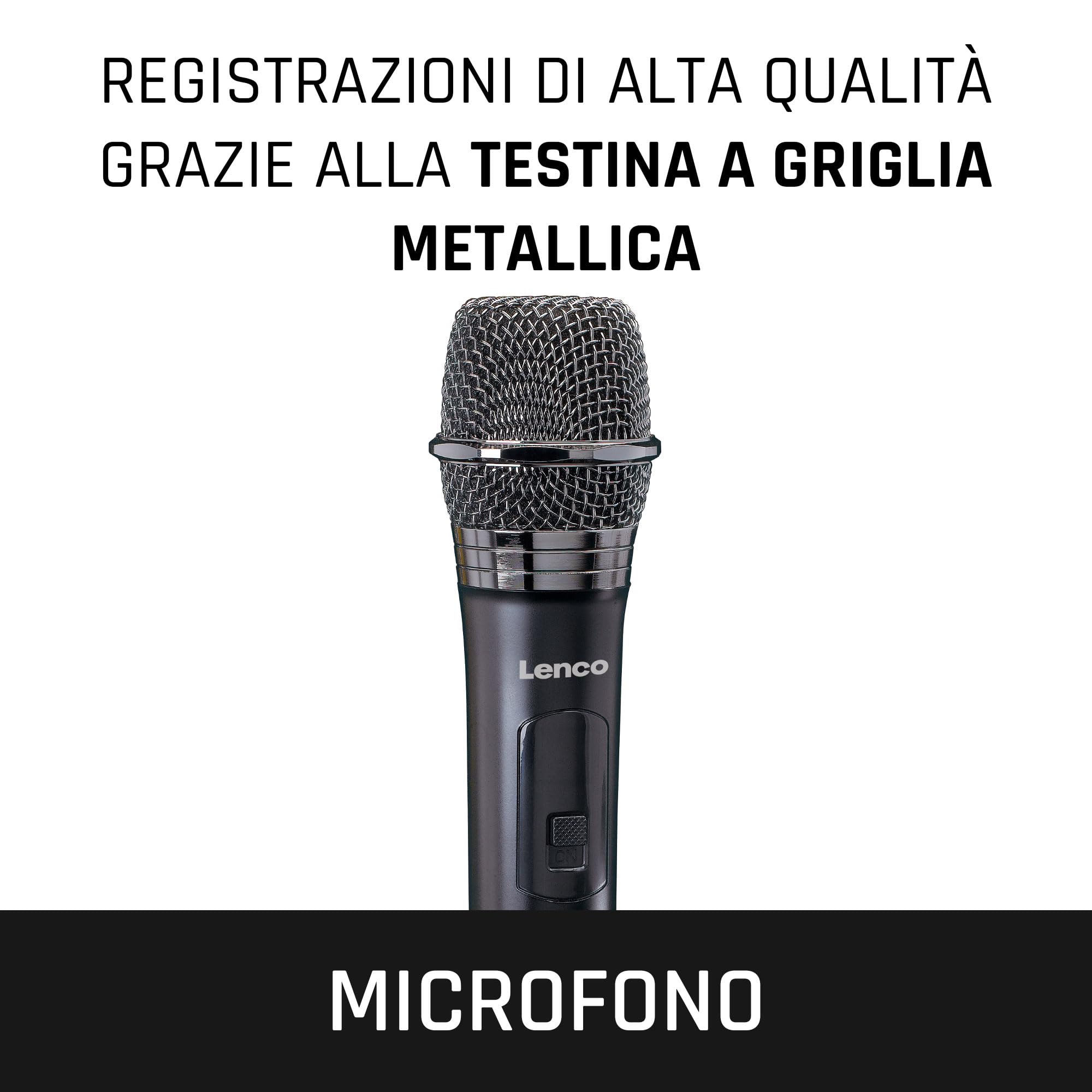 Lenco MCW-011BK - Microfono wireless, ricevitore 6,3 mm, ricevitore comune, festa karaoke, nero