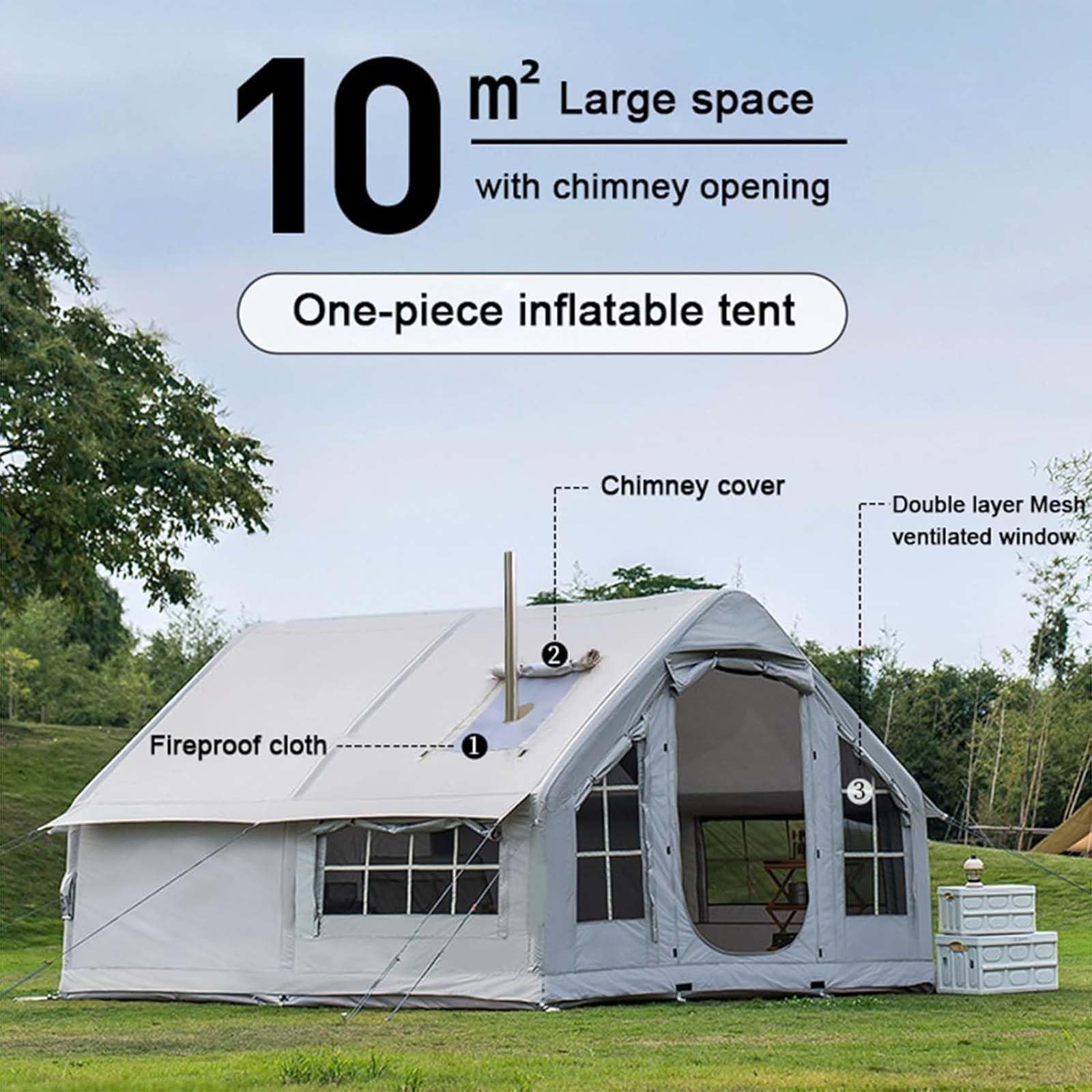 Tenda da campeggio gonfiabile per 6-8 persone, facile da installare, con pompa manuale, finestre in rete, foro per cric per stufa, perfetta per avventure all'aria aperta