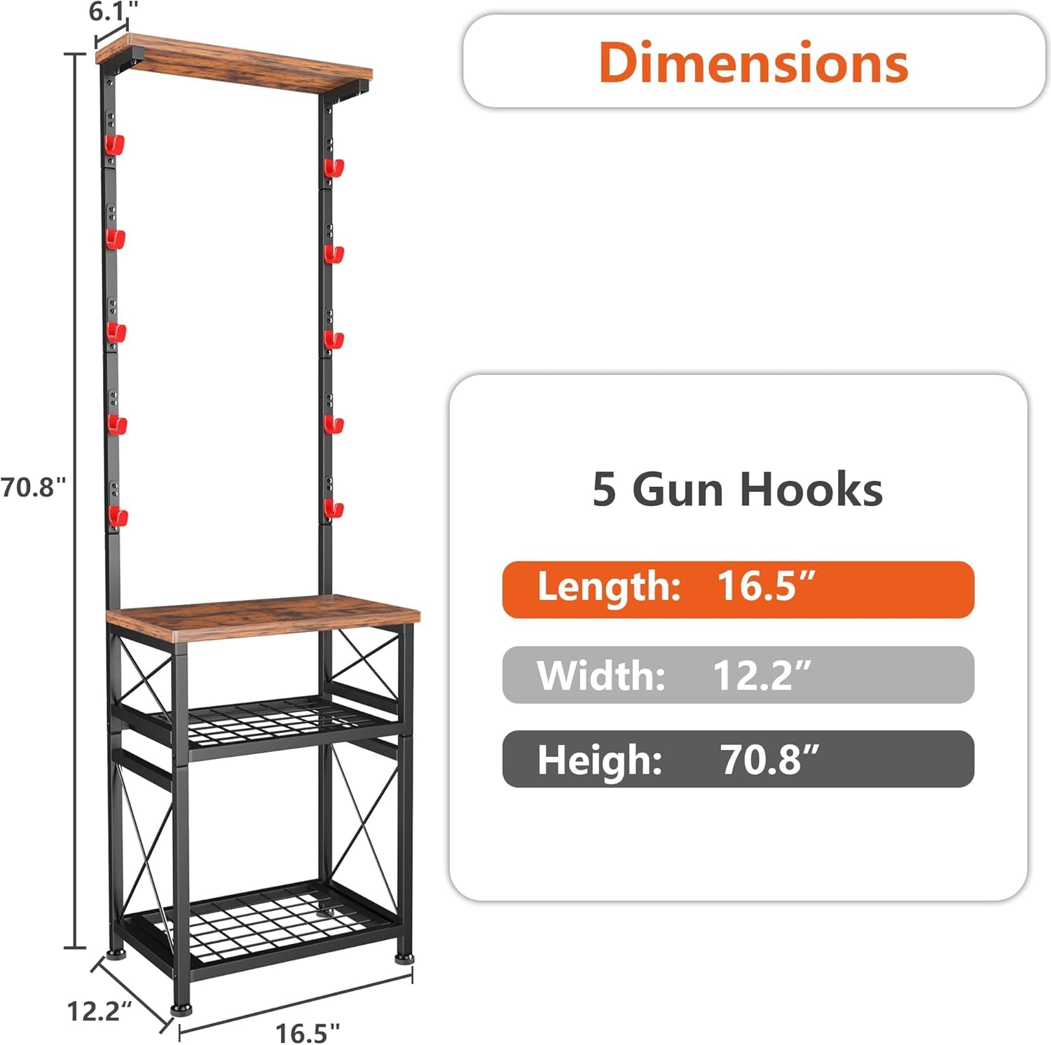 YOHKOH Gun Rack, Wall Mount Gun Rack Stand with Adjustable Feet for Stability, Holds 5 Guns, Rubber Coated Hooks for Scratch Protection, Heavy-Duty Carbon-Steel Build, Black