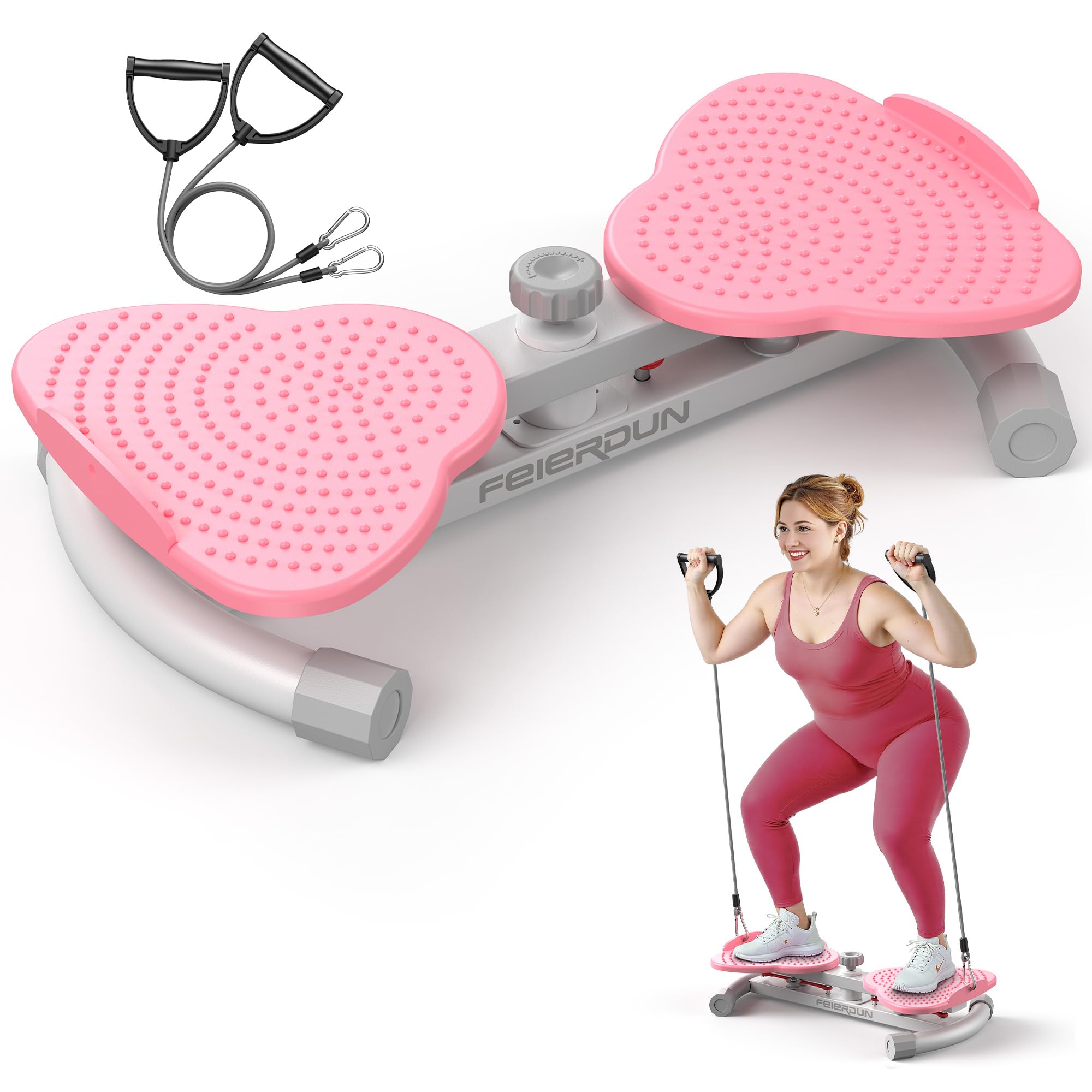 FEIERDUN Waist Twister Machine, Noiseless Ab Twister Board for Core Strength, Slim Waist and Toned Abs, Waist Twisting Machine for Home Gym Equipment for Women, 300 LBS Capacity, pink