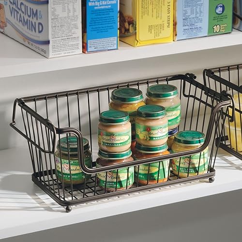 Miniatura 7 de mDesign Cesta apilable de metal para almacenamiento de cocina, cesta de alambre con asas para despensa, organizador apilable de alambre para
