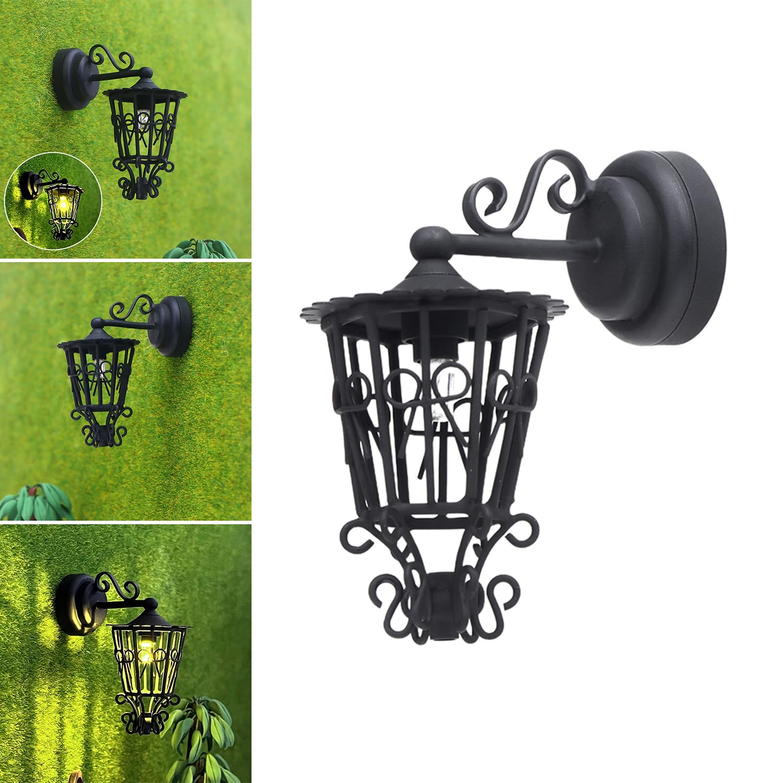 Lampada da parete in miniatura scavata 1/12 in metallo nero lampada da parete per case delle bambole soggiorno corridoio giardino scena decorazione