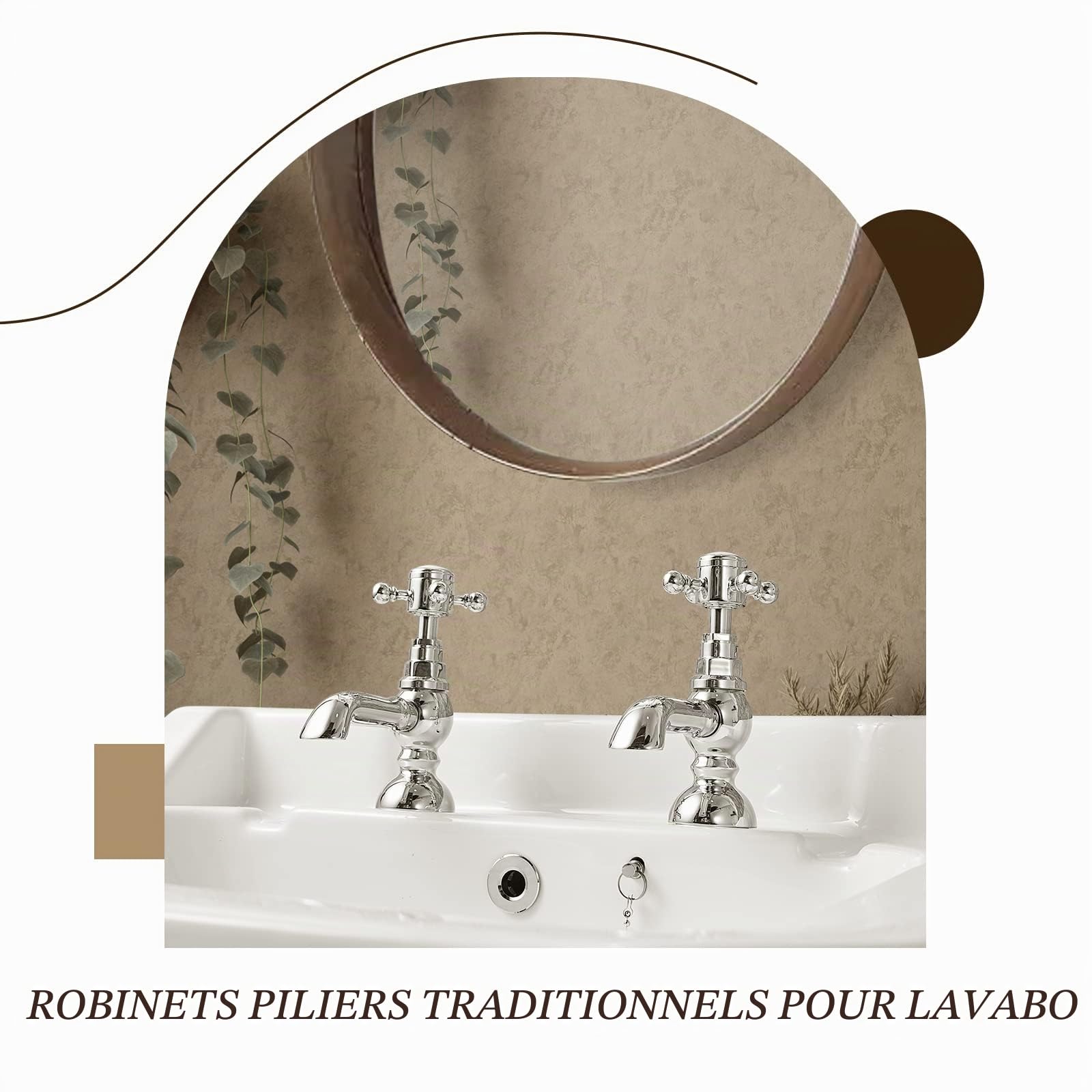 Wasserrhythm Paire de robinets de lavabo cascade Victoria Traditionnels Robinets d'évier de salle de bain en paire classique à levier croisé en laiton chromé