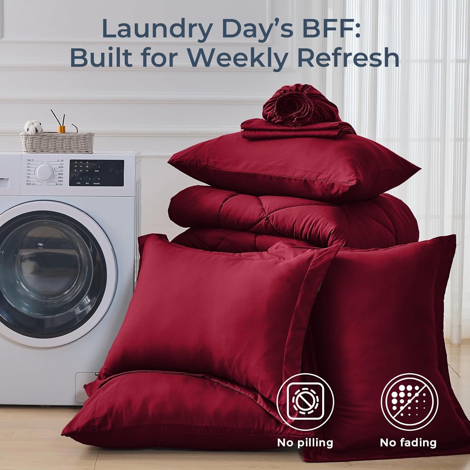 HEVUMYI Red Queen Comforter Set - 7-Piece All Season Bed in a Bag Queen, Ultra Soft Bedding Set with Comforter, Flat Sheet, Fitted Sheet, Pillowcases, Pillow Shams - Image 7