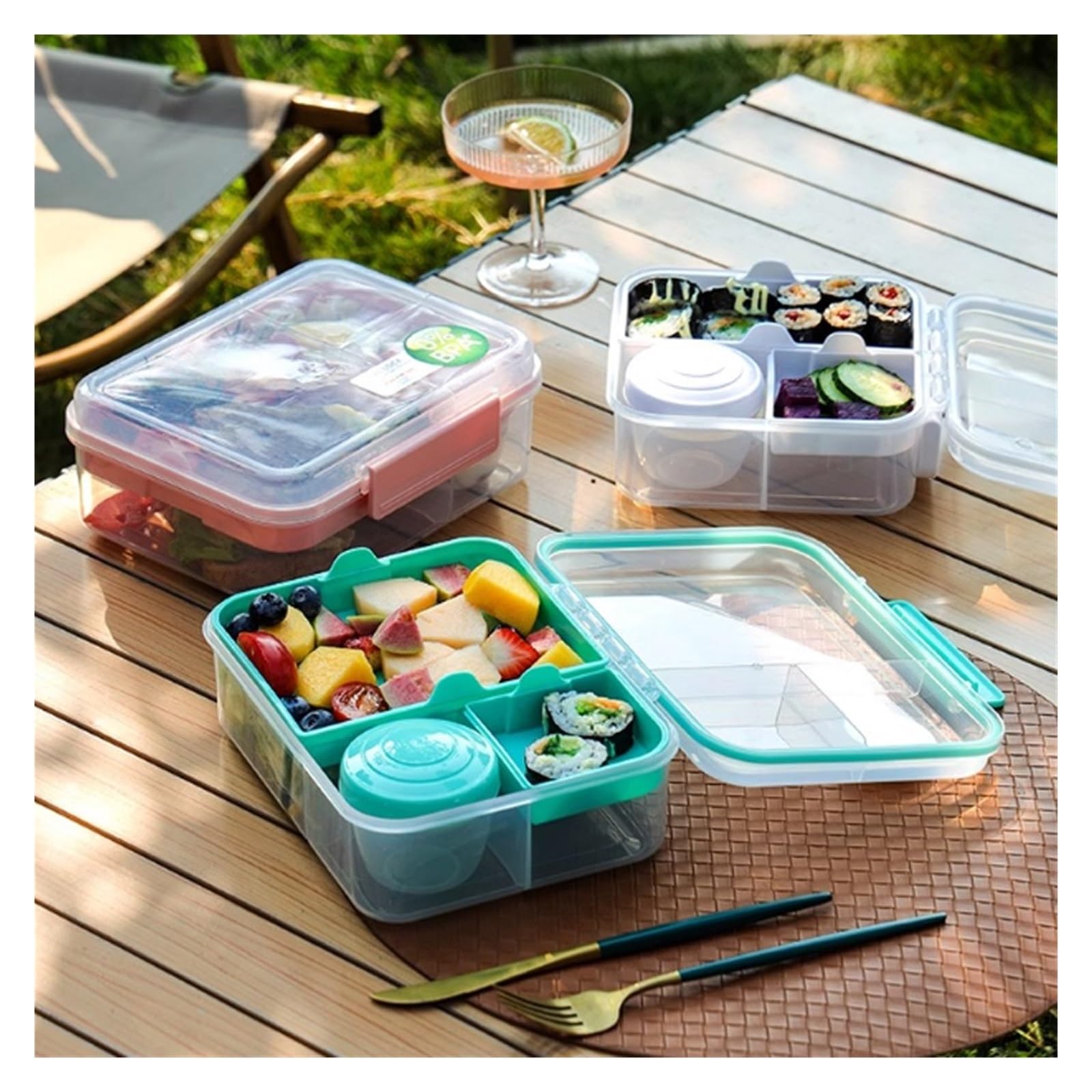 Fiambrera infantil de 1600 ml con yogur doble for llevar, apta for microondas, ideal for la escuela y oficina, recipiente hermético for almacenar alimentos(GREEN)