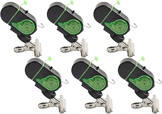 Campanas de alarma de pesca con clip, paquete de 6 para caña, alertas fuertes y luces intermitentes (metal negro)