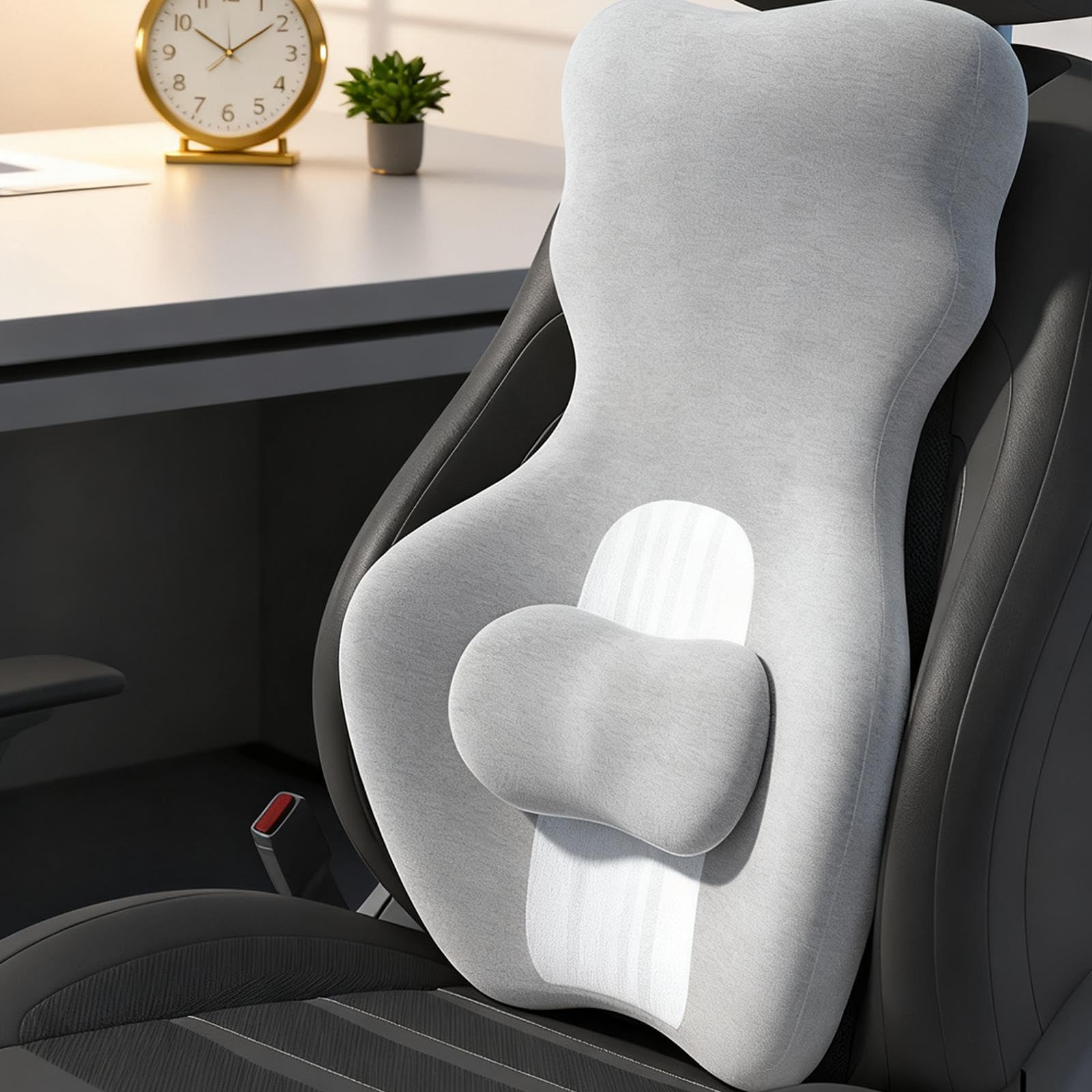 Coussin de Soutien Lombaire Ergonomique, Coussin de Chaise Bureau et Gaming, Taille Compacte 65x44x14 cm, Gris Clair
