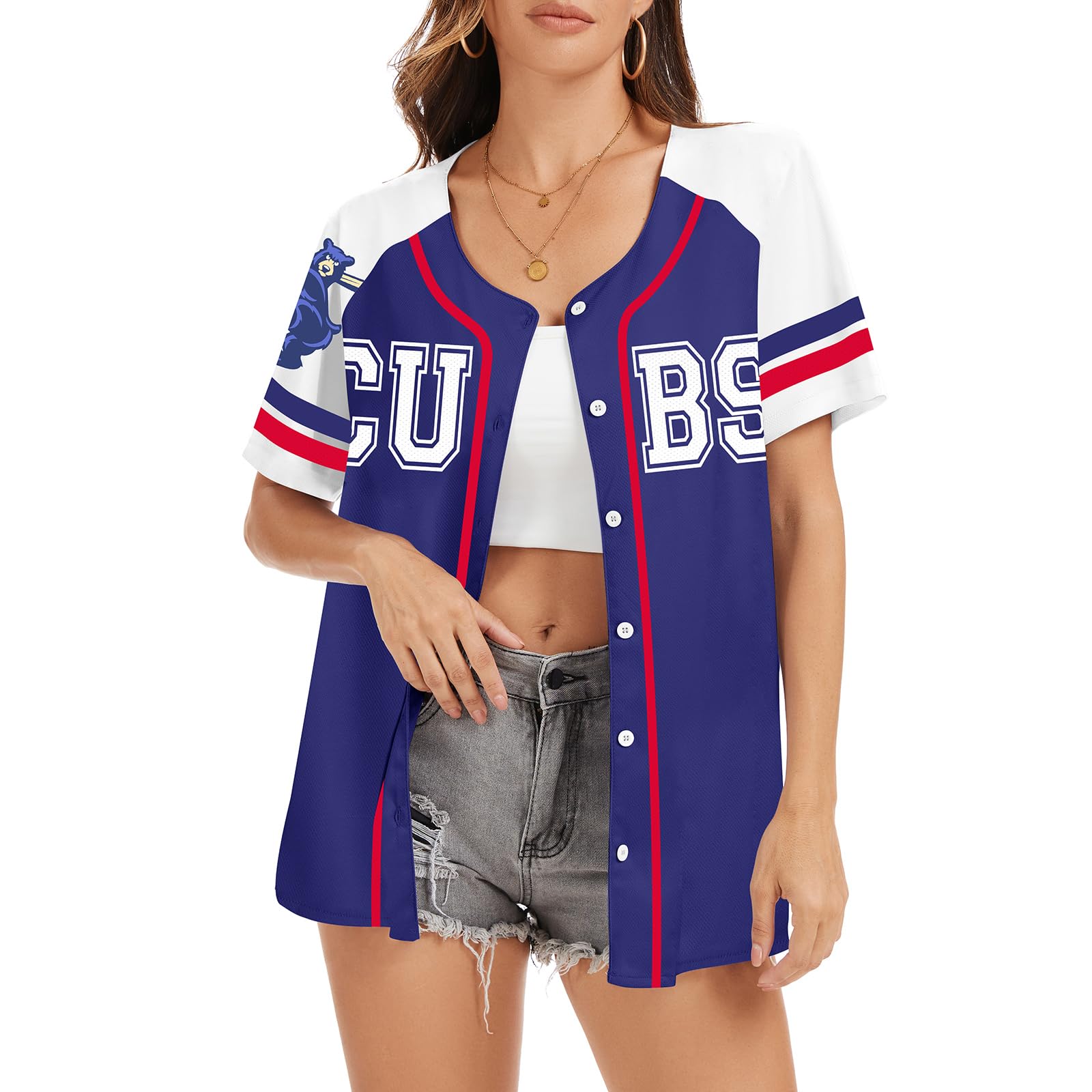 - Women's Baseball Fan Jersey Style Shirt, Quick-Dry Button-Down Top for Game Day