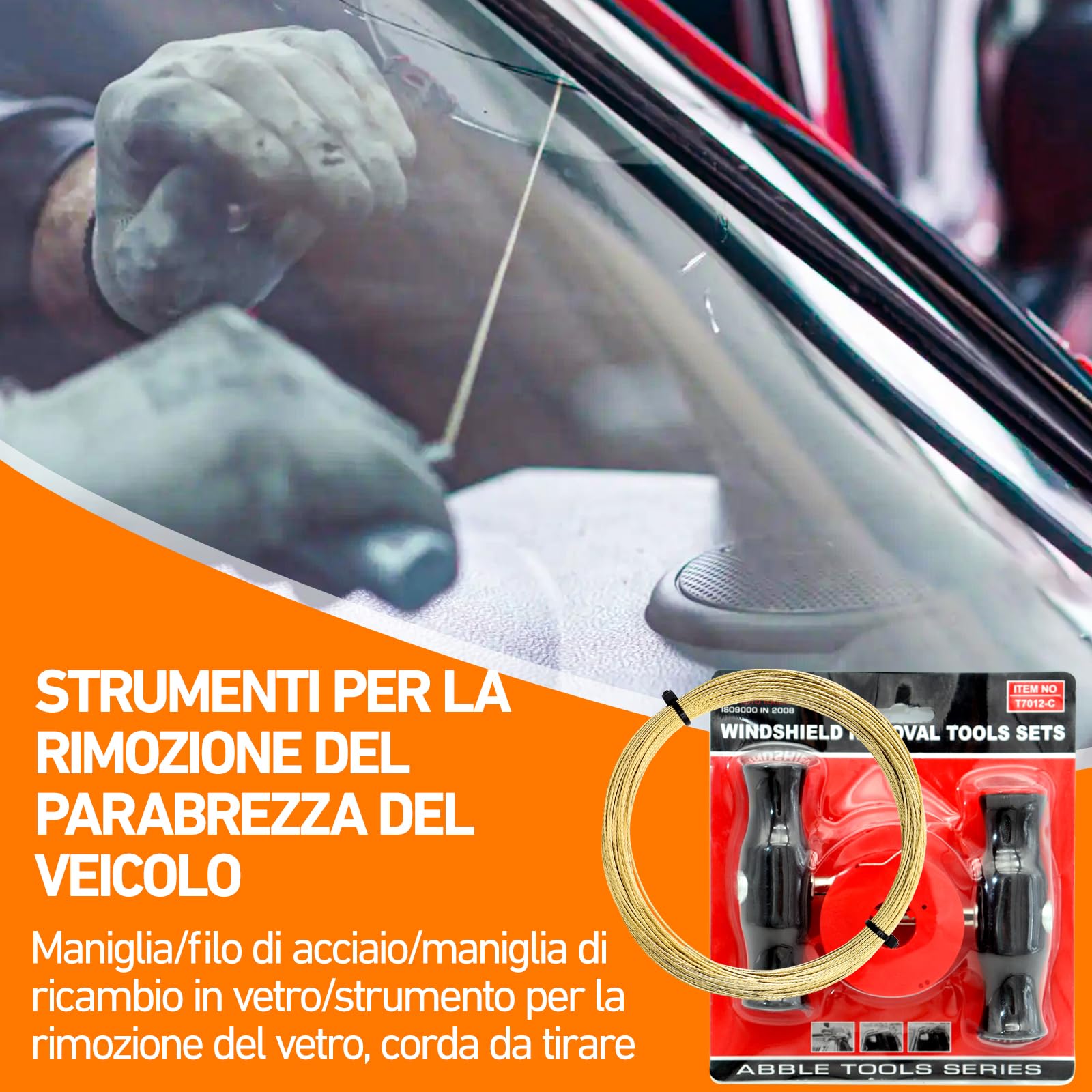 Set di attrezzi di rimozione parabrezza con manico e filo di taglio, strumento universale parabrezza, per riparazioni professionali filo di taglio parabrezza set