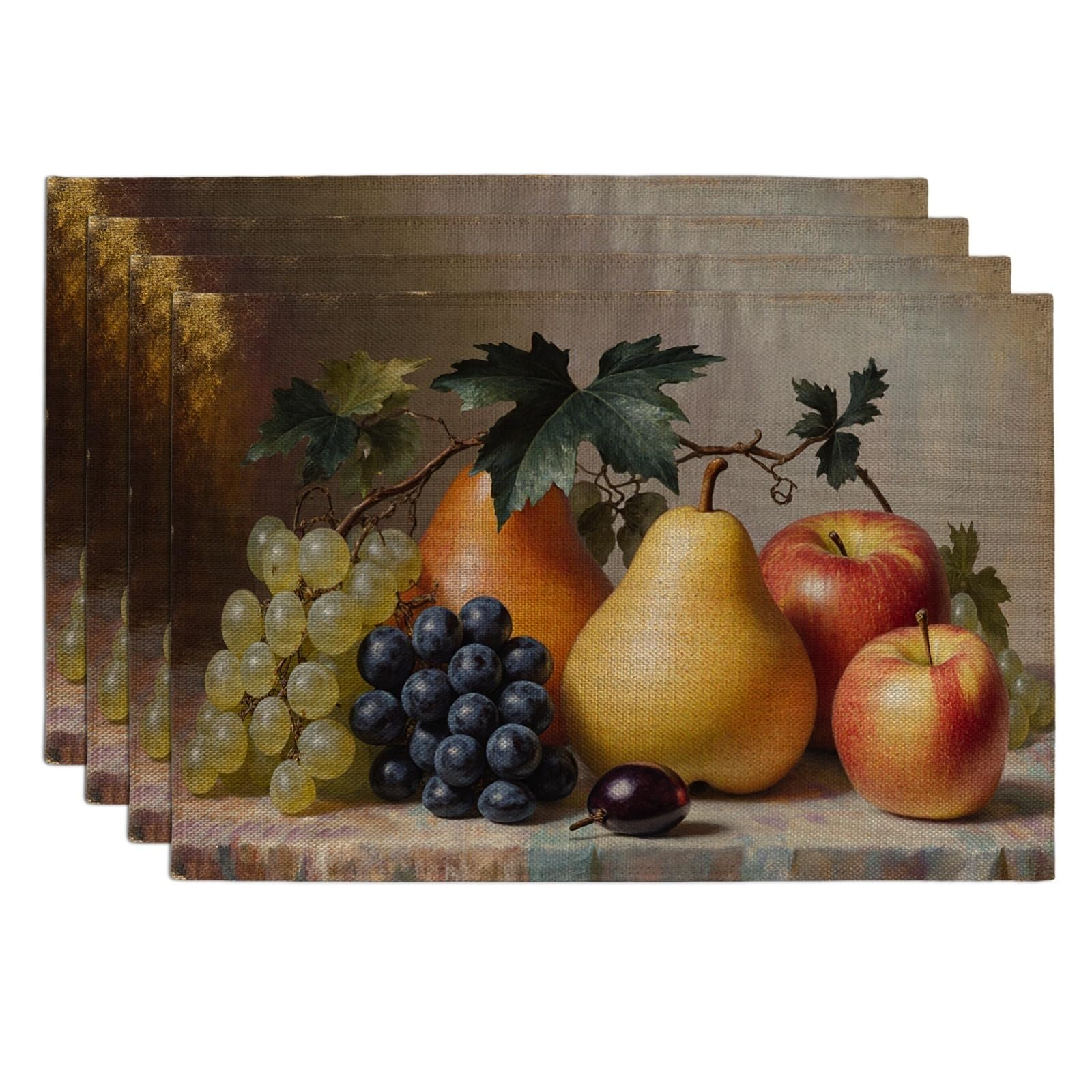 Vintage Fruits Placemats, Artistic Botanical Place Mats for Dining Table, Seasonal Non-Slip Washable Indoor Outdoor Kitchen Party Decorative Placemat Set of 4