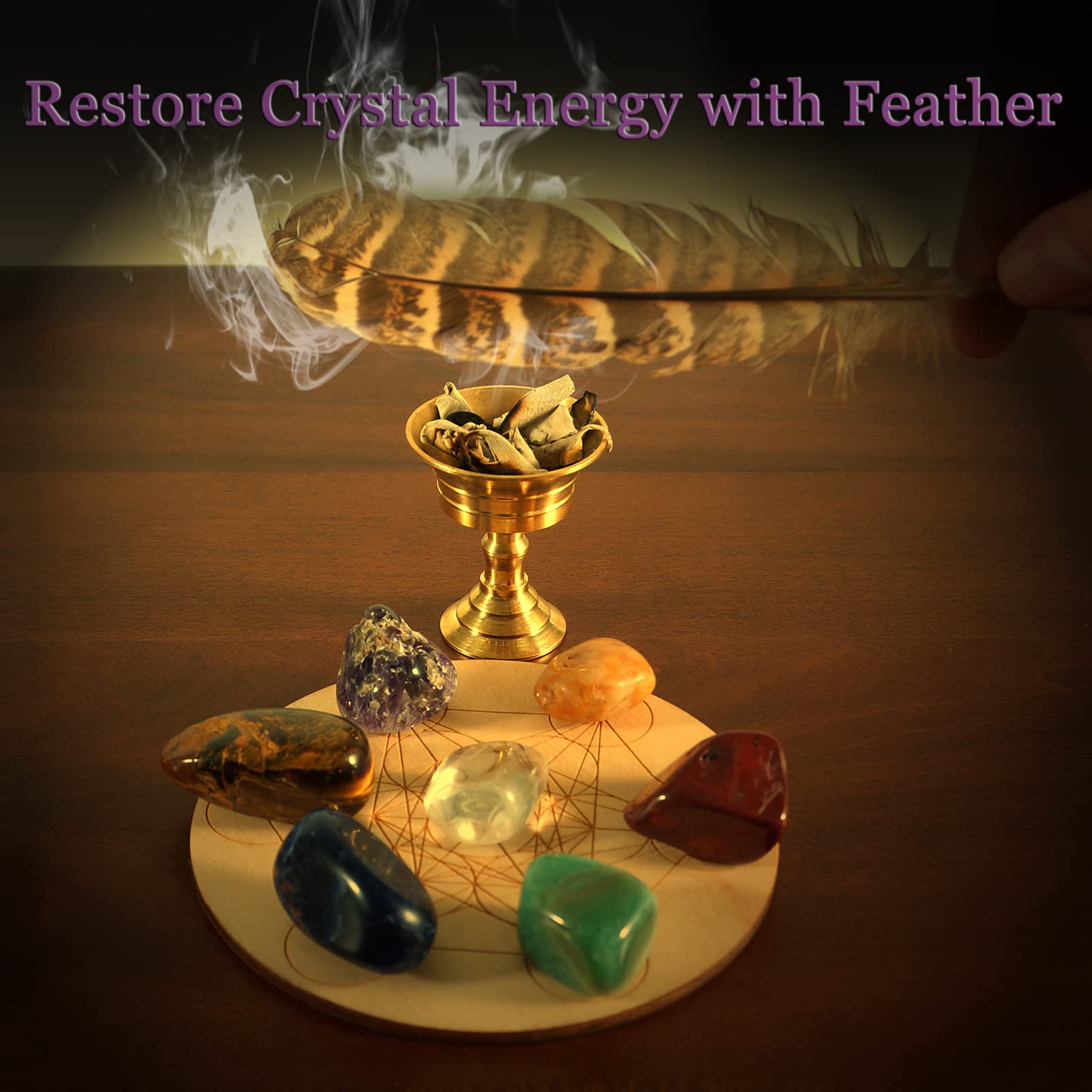 Witchcraft Supplies zestaw kryształów, kamienie lecznicze z 7 kamieniami czakr, szałwią, berłem, gwiazdą, mieczem, graalem, do medytacji duchowego uzdrawiania, zestaw startowy Witchcraft