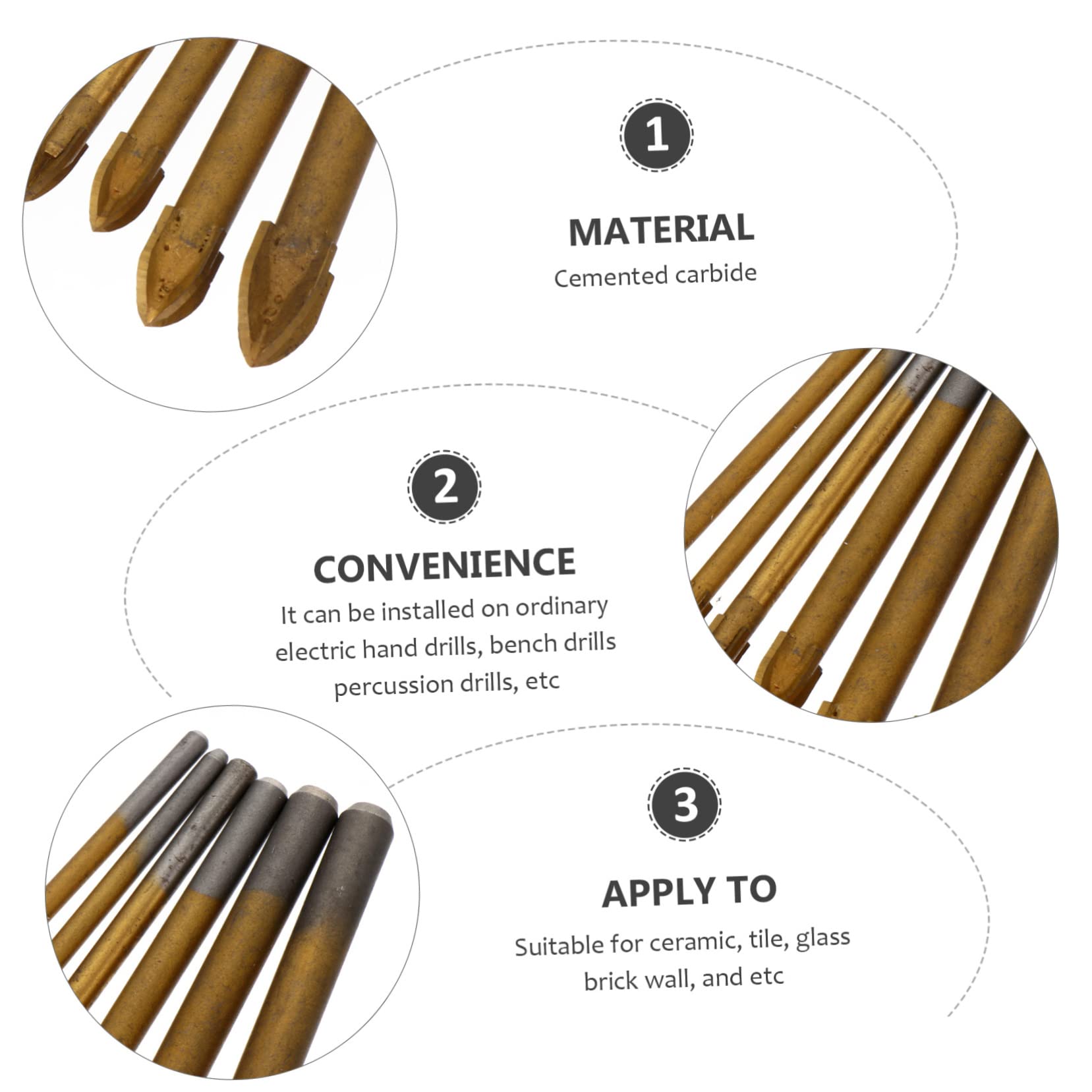 NUOBESTY 3 Juegos Broca Para Azulejos Albañilería Perforar Agujero Teja Broca De 4 Filos Para Cerámica Para Espejo Accesorios Para Herramientas Manuales Metal