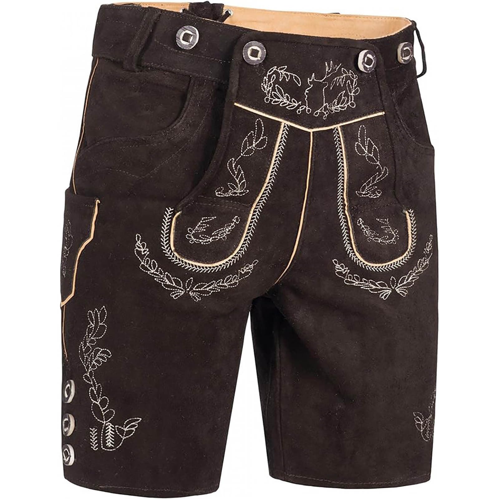 DeaAmyGline Lederhose Herren Tracht, Trachtenhose Herren Kurz,Trachtenlederhose Herren Khaki Brown Elegante Trachten Hose Kurze Trachtenlederhosen für Oktoberfest Mann Bayerische Outfit Trachtenmode