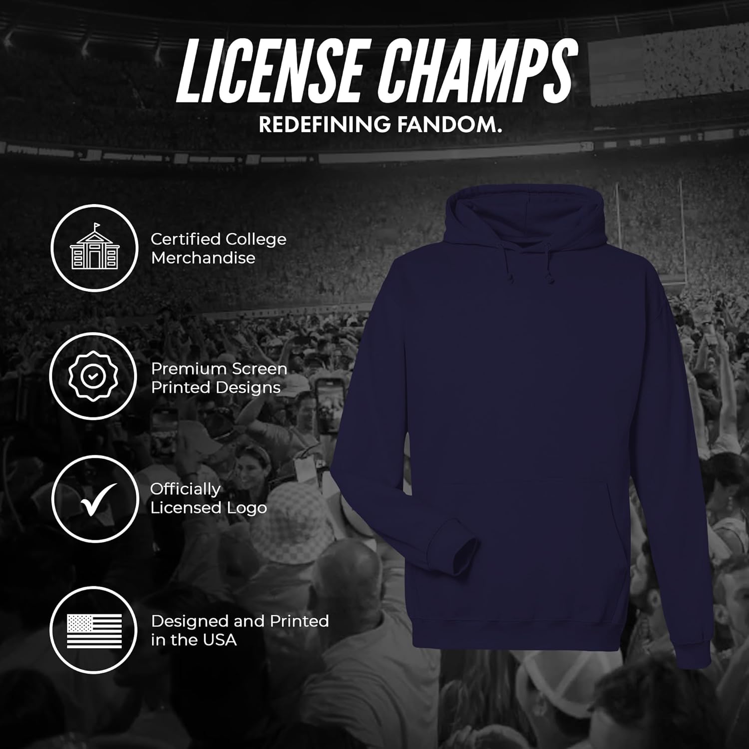 License Champs Hooded Sweatshirt | Official NCAA College Merch | Mens Womens Adult Hooded Sweatshirt | Mens Womens | Bar Logo - Image 8