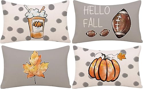 GAGEC Juego de 4 fundas de almohada de otoño de 20 x 12 pulgadas, diseño de calabaza, hojas de arce, decoración del hogar, sofá, dormitorio, disponible en Yaxa Mexico