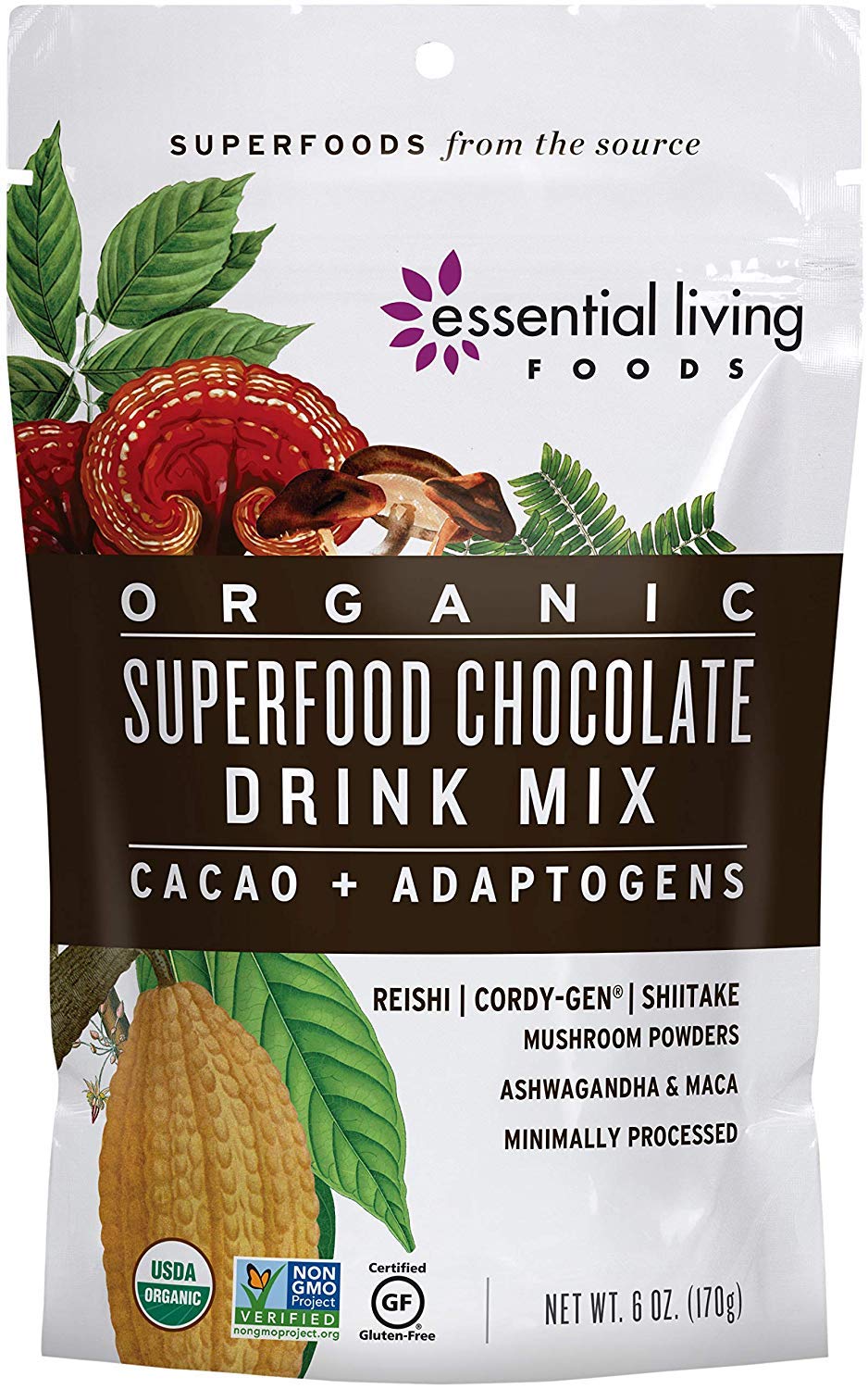 Superfood Chocolate Drink Mix - Essential Living Foods - 6oz Pouch : Grocery & Gourmet Food