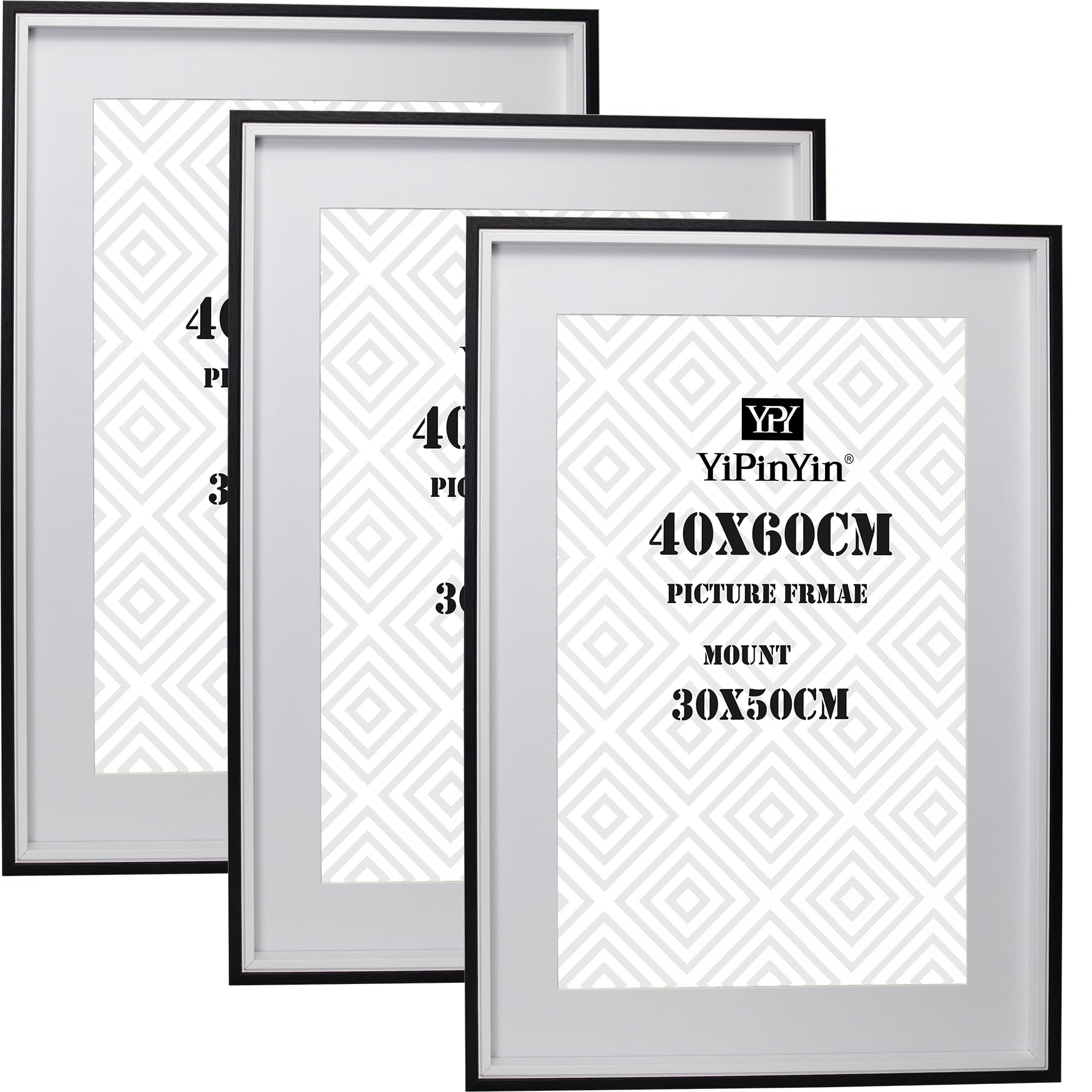 40x60cm Black/White Picture Frames Set of 3 with Acid Free Mounts for 30x50cm, 60x40cm TwoTone poster frame With White Inlay Well Hi Light Your Print. 50x30cm Poster Frame for Wall Hanging.