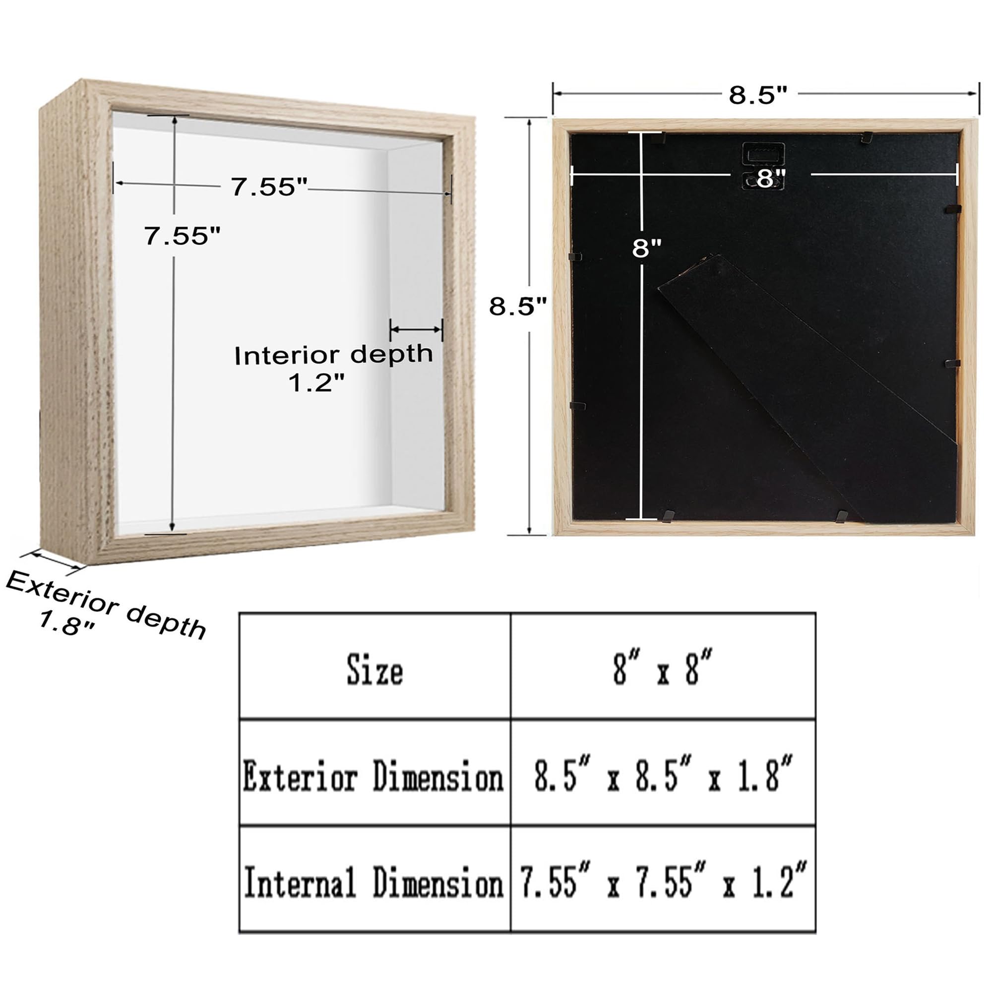 Lot de 3 cadres photo 3D en acrylique pour souvenirs, travaux manuels, billets et photos (20,3 x 20,3 cm, bois clair)