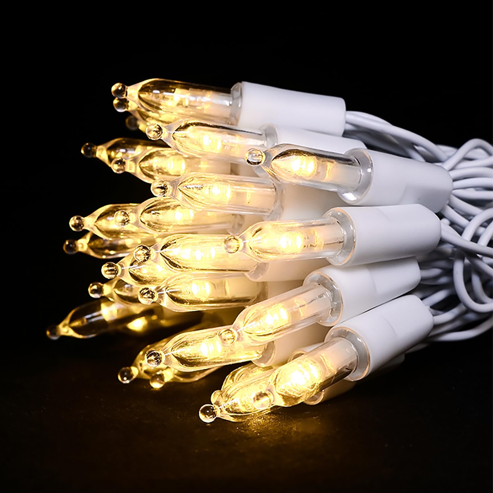 MULTI-SPARKING Lot de 2 guirlandes lumineuses de Noël à piles avec 50 LED blanc chaud pour petit arbre, couronne, artisanat, décoration d'intérieur/extérieur, 8 modes et fonction mémoire, fil blanc 5