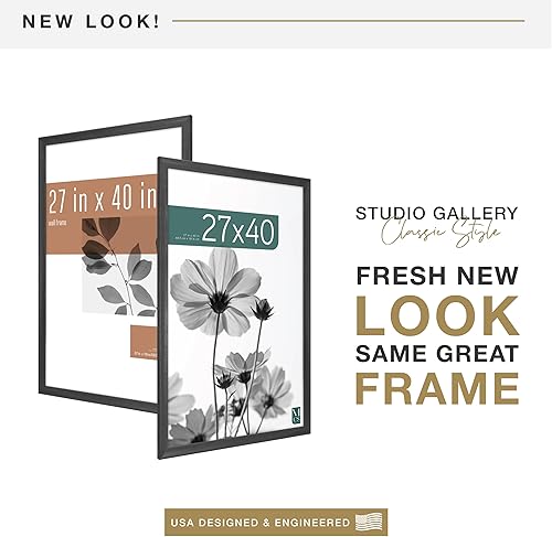 Vista 343 de MCS Studio Gallery Marco para póster de 16 x 24 pulgadas, imitación de veta de madera de color negro, colgar en horizontal o vertical, grande