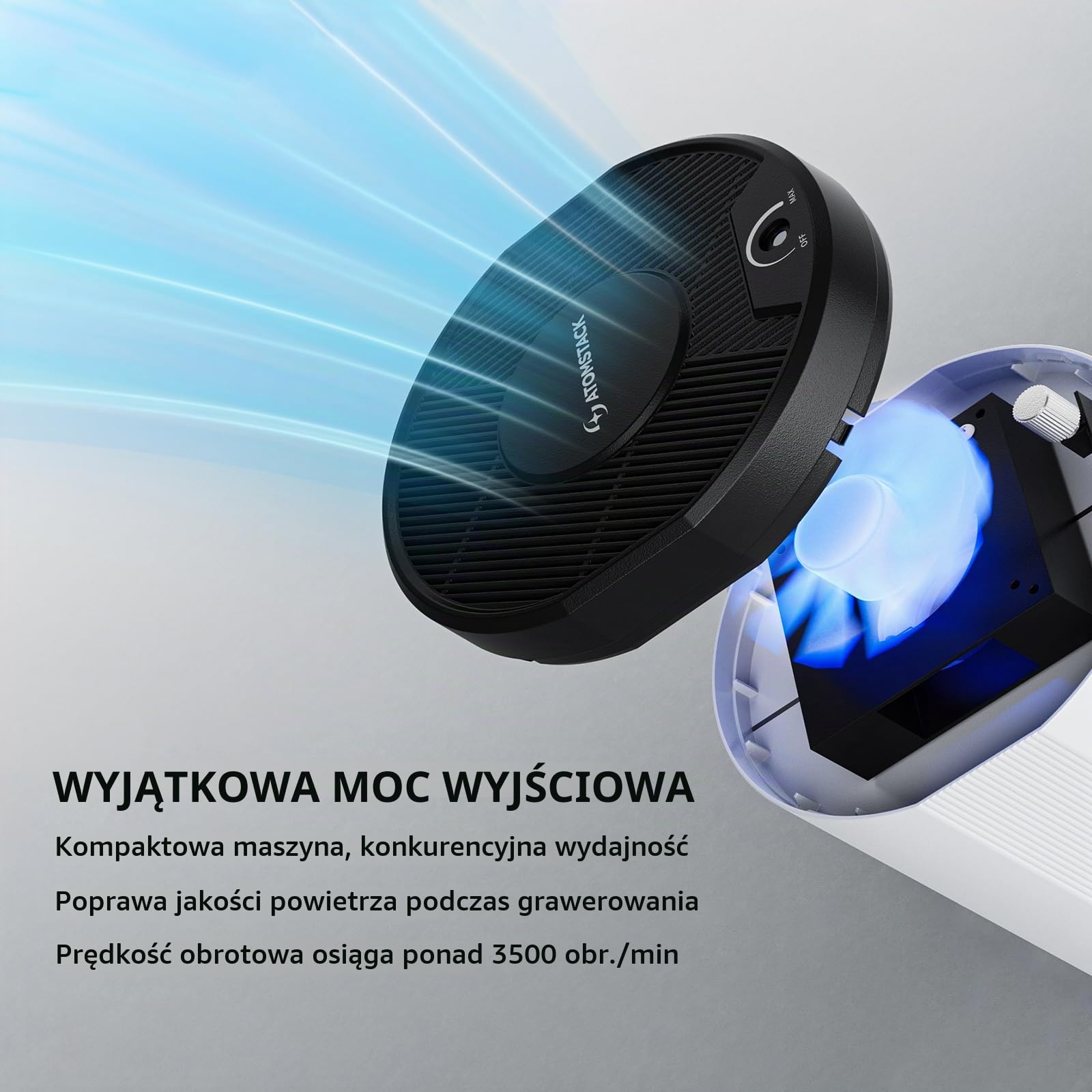 ATOMSTACK D3 oczyszczacz powietrza do urządzeń do grawerowania laserowego, wydajność filtracji 99,9%, 5-warstwowy system filtrowania, silnik 3500 obr./min, dezodoryzacja węgla aktywnego, odsysanie