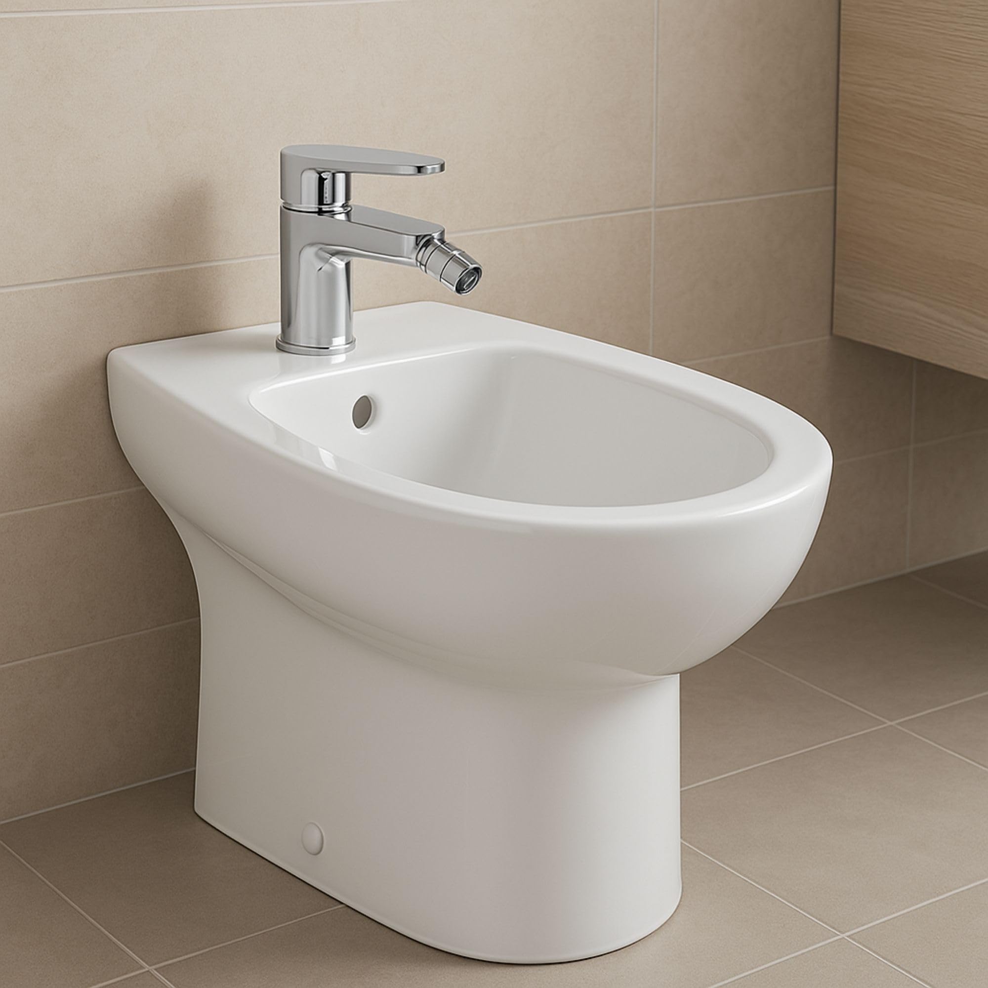 Bidet Łazienka bateria jednootworowa z automatycznym odpływem 1"1/4 Nowoczesny styl | Bateria mieszająca ciepłej i zimnej wody | mosiądz chromowany | Przyłącze 3/8 | Kompletny zestaw łatwy montaż