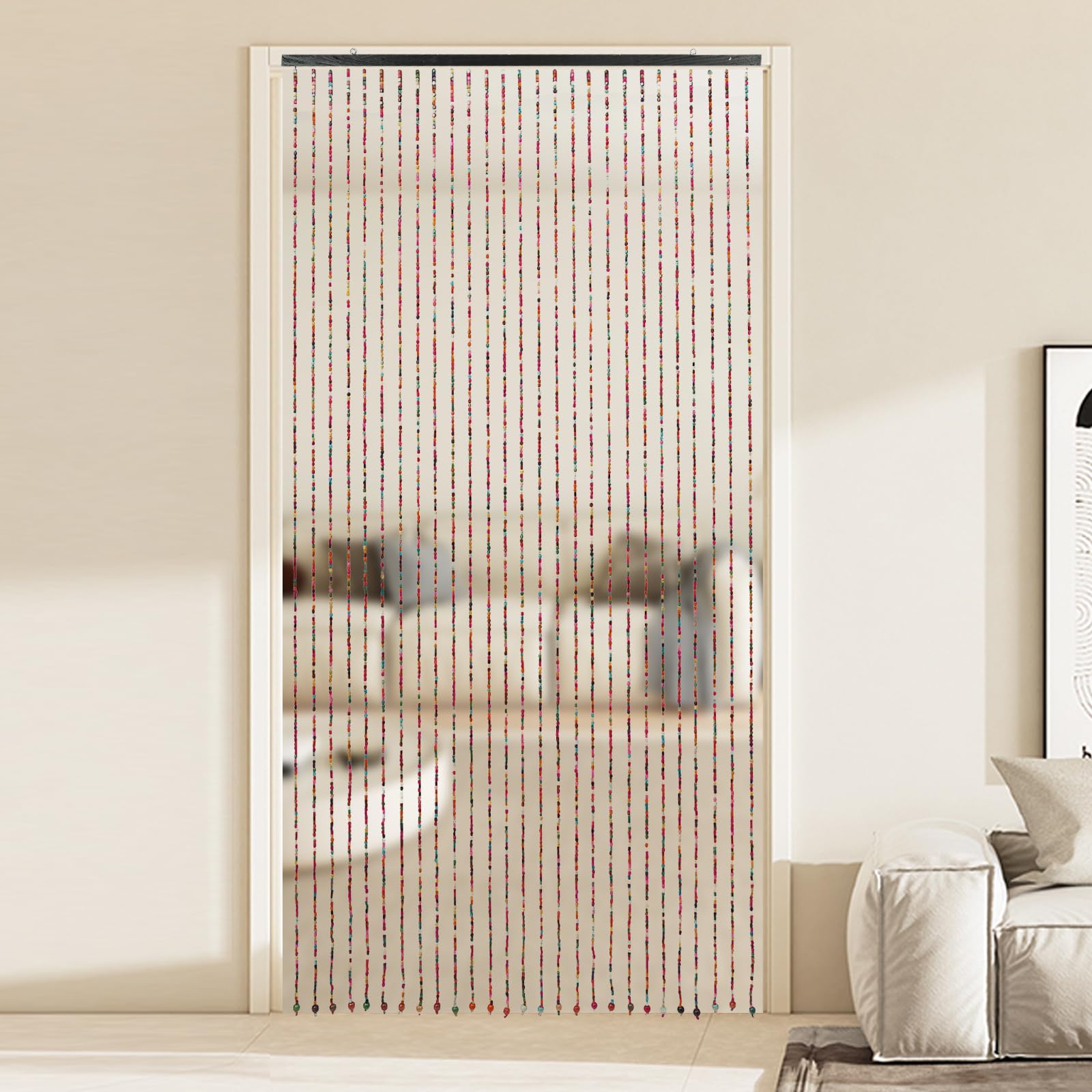 Rideau de porte en perles de bambou - 90 x 175 cm - Rideau de perles en bois - Rideau anti-mouches - Séparateur de pièce - Rétro