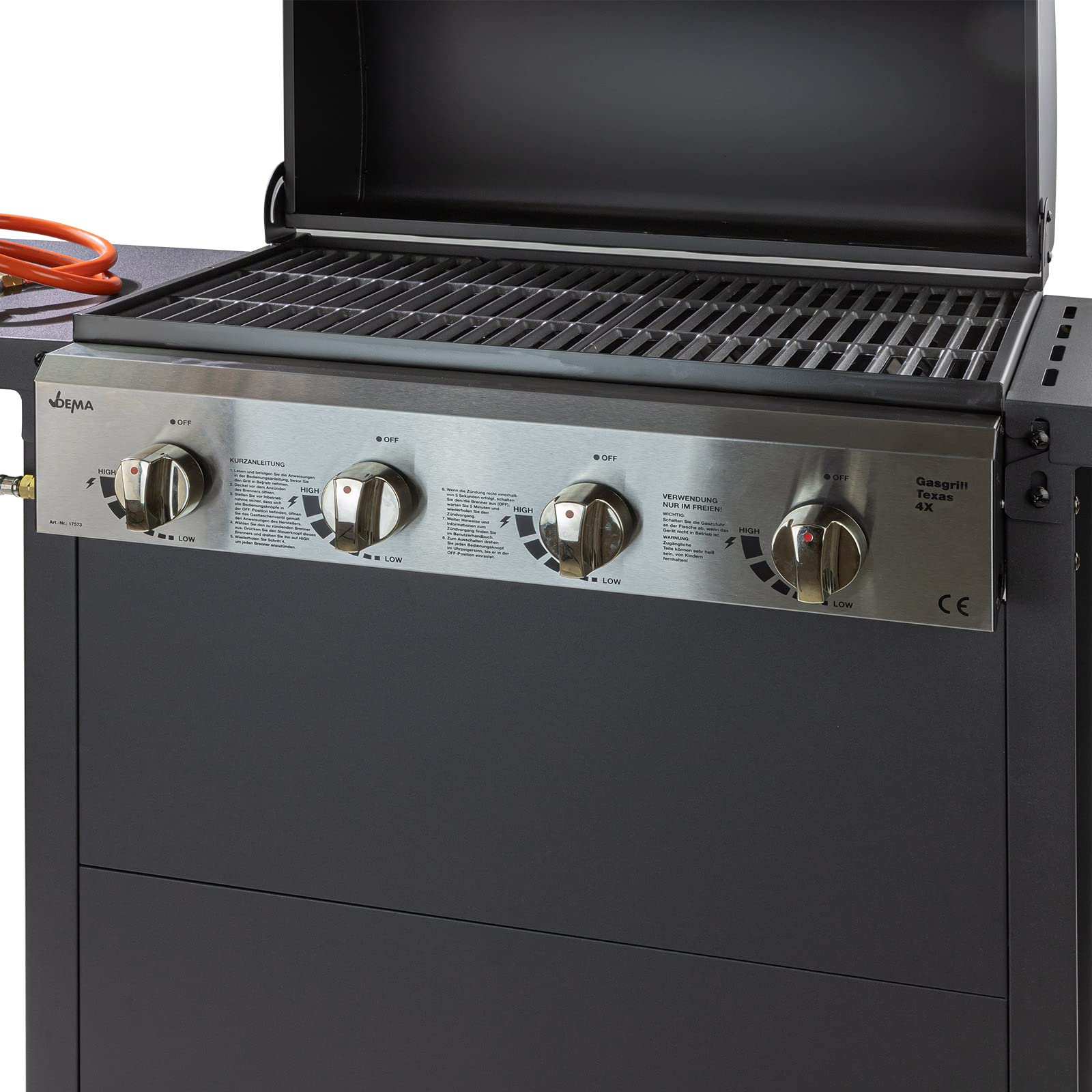 DEMA Gasgrill Grillwagen Grill Texas 4X 4 Brenner Grillrost 59x35 cm 12 kW mit Ablagen
