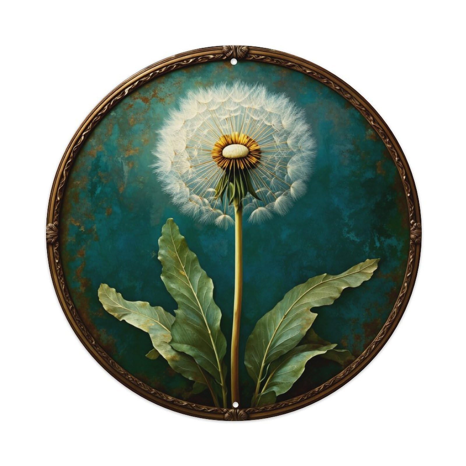 Dandelion Flower Art Print Round Tin Sign Vintage Metal Poster, Home Bar Garage Man Cave Cafe Indoor & Outdoor Wall Decoration 8x8Inches