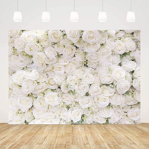 Vista 3 de MEHOFOND Fondo de fotografía de boda con rosas blancas y flores florales, decoración de San Valentín, fiesta de despedida de soltera, fiesta