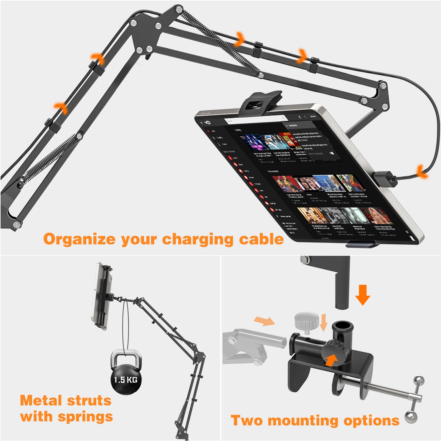 elitehood iPad-statief, 65 inch in hoogte verstelbare iPad-standaardhouder en iPad-vloerstandaard met 360 ° draaibare tablet-statiefstandaard voor iPad Pro 12,9 11, iPad Air en alle 9,5-14,5 inch