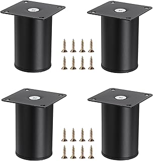 OwnMy 4PCS 3 Inch Stainless Steel Furniture Legs Feets Metal Cabinet Desk Legs, Black Round Metal Furniture Risers Coffee Table Replacement Legs Heavy Duty Sofa Legs TV Stand Legs Dresser Chair Legs