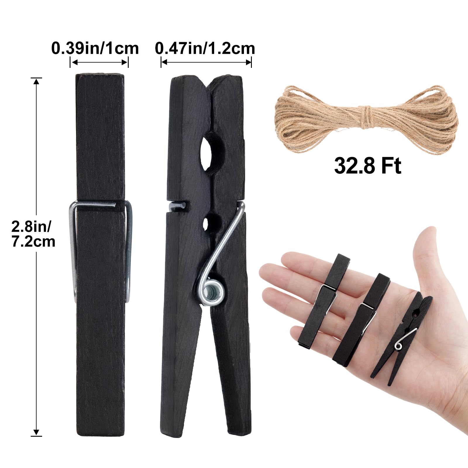 jijAcraft 7.2CM Black Wooden Pegs 50PCS: Clothes Pegs for Washing Line Wooden Washing Peg - Image 2