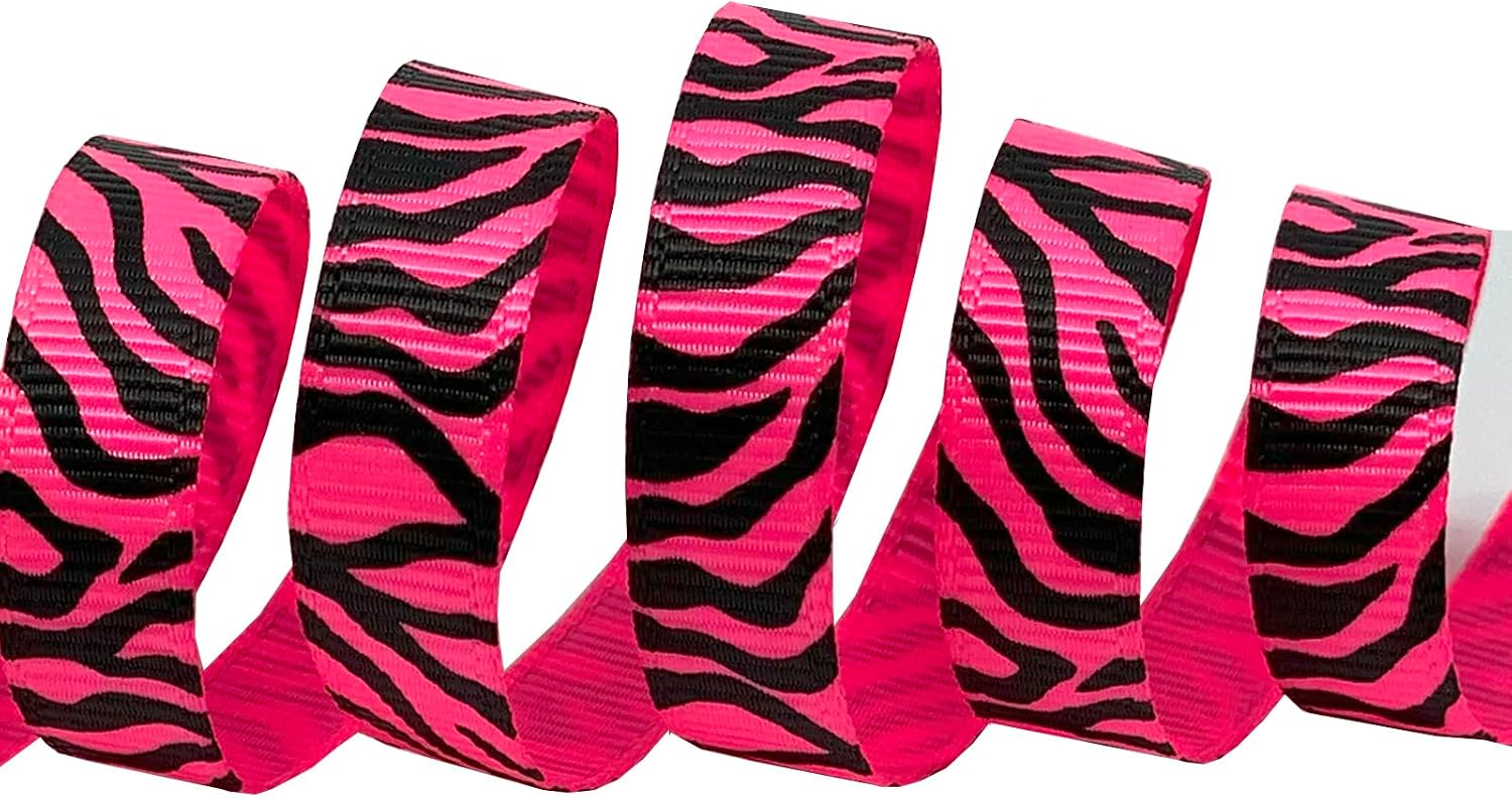 Morex Ribbon Neon Zebra Grosgrain Ribbon, 3/8-Inch by 20-Yard, Shocking Pink