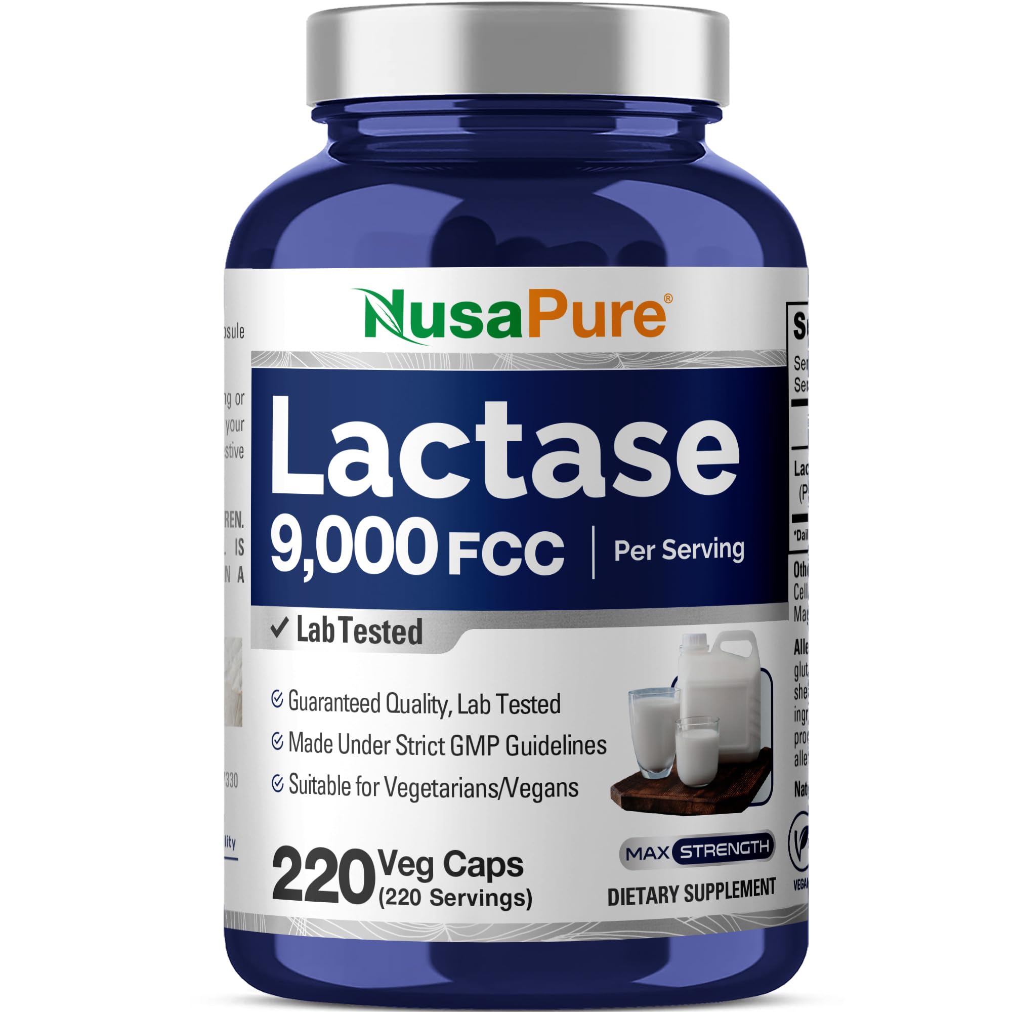 Lactase Enzyme, Vegan, Non-GMO, 9000 FCC, 220 Veg Capsules - 220 Servings