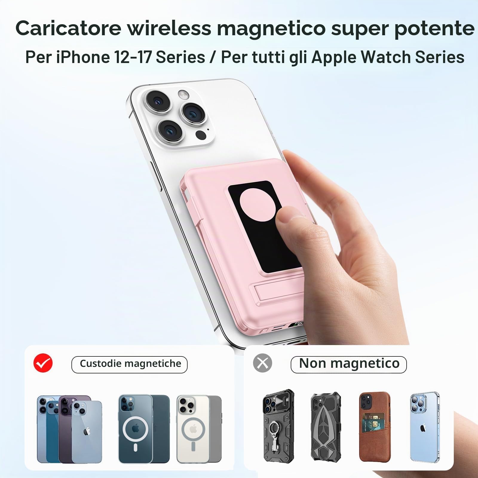 per Magsafe Power bank,10000mAhCaricatore Portatile Magnetico Wireless 20W, Ricarica Rapida con Display LED e cavo di ricarica USB-Cper iPhone 17/16/15/14/13/12 Pro/Pro Max/Plus/Apple Watch