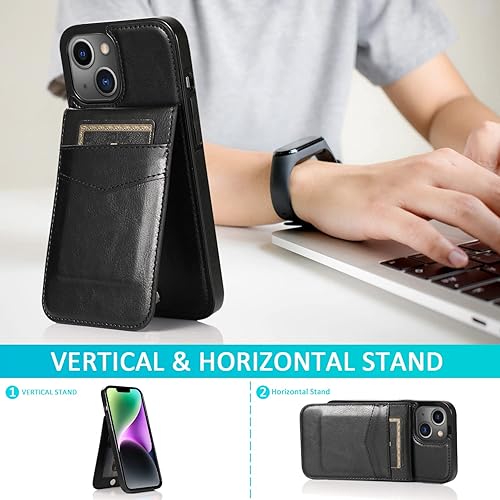 Miniatura 3 de Funda de teléfono para iPhone 14 de 6.1 pulgadas con protector de pantalla de vidrio templado y tarjetero para tarjetas de crédito, soporte de