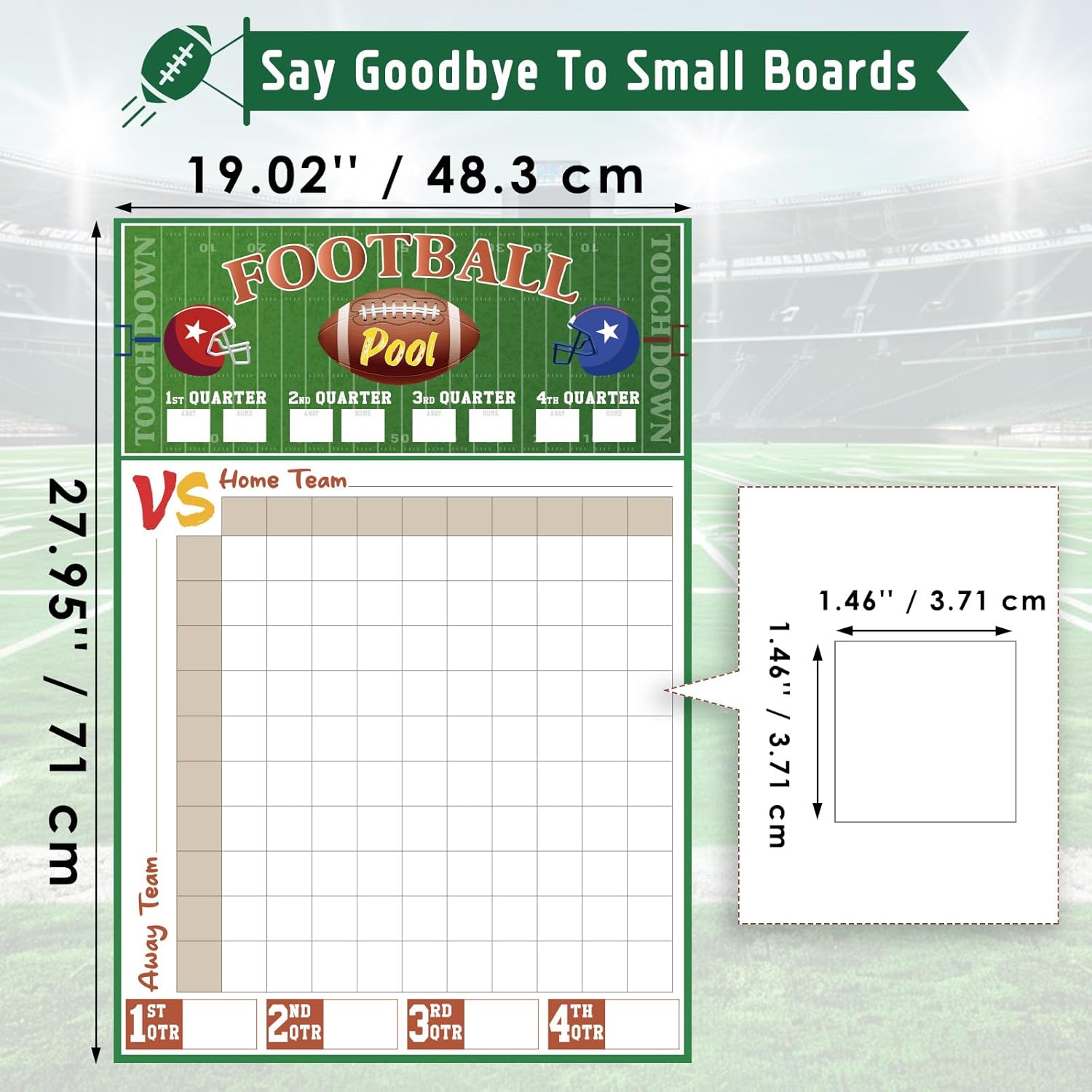 2 Pcs Football Pool Poster, 19‘' x 27.77'' Football Squares Board 100 Grids, Large Football Pool Squares Poster, Big Football Game Party Supplies 2026 - Image 6